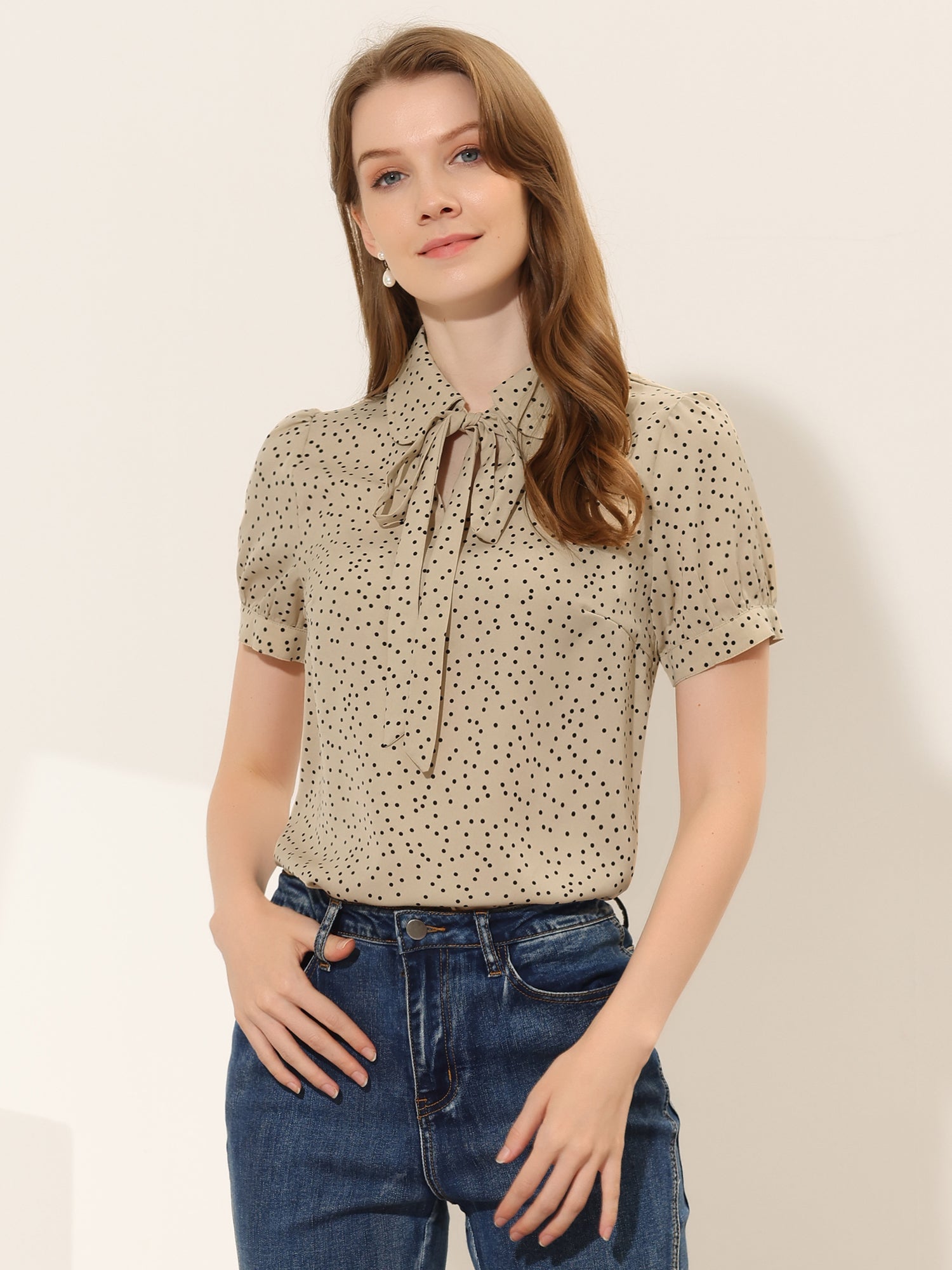Retro Dots Bow Tie Peter Pan Collar Chiffon Blouse