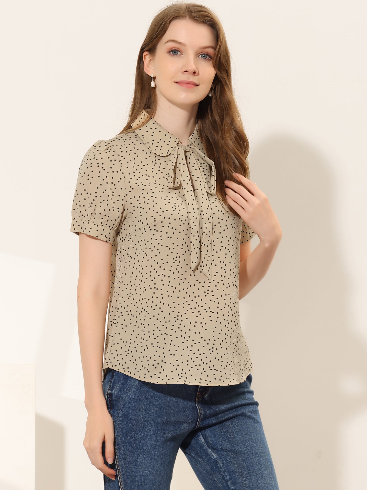 Retro Dots Bow Tie Peter Pan Collar Chiffon Blouse