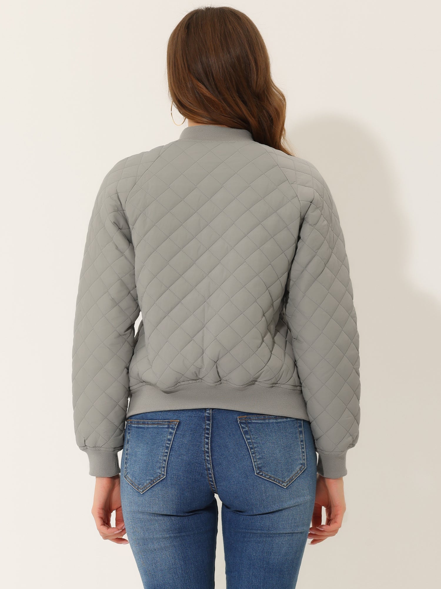 Casual Zip Up Raglan Long Sleeve Quilted Bomber Jacket