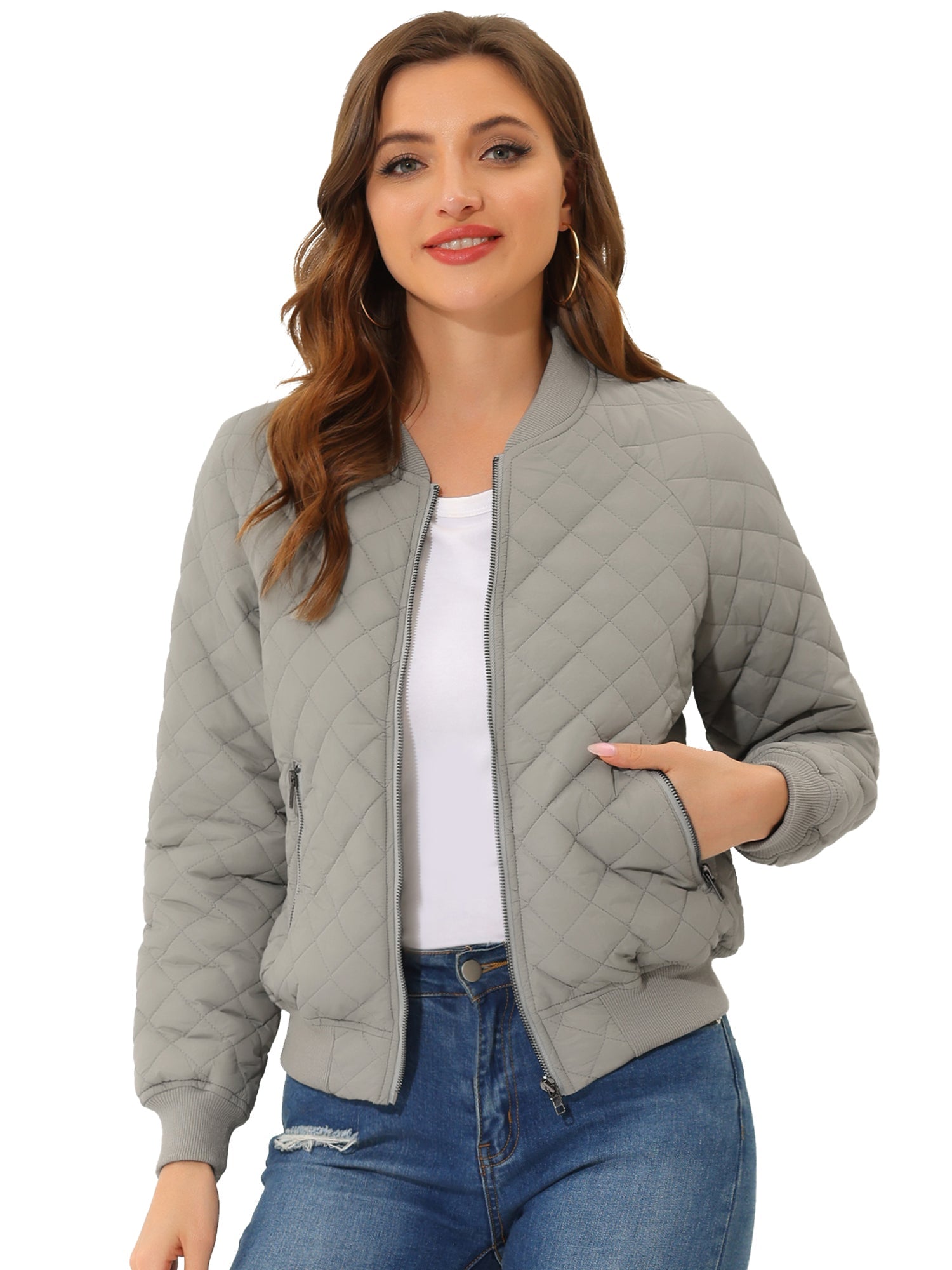 Casual Zip Up Raglan Long Sleeve Quilted Bomber Jacket