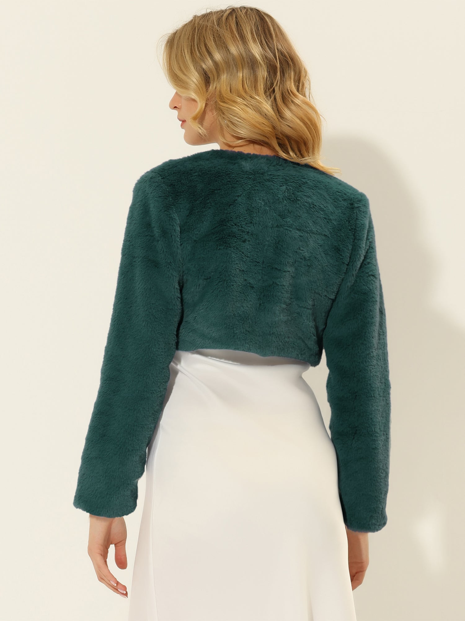 Faux Fur Evening Open Front Bolero Cropped Jacket Shrug