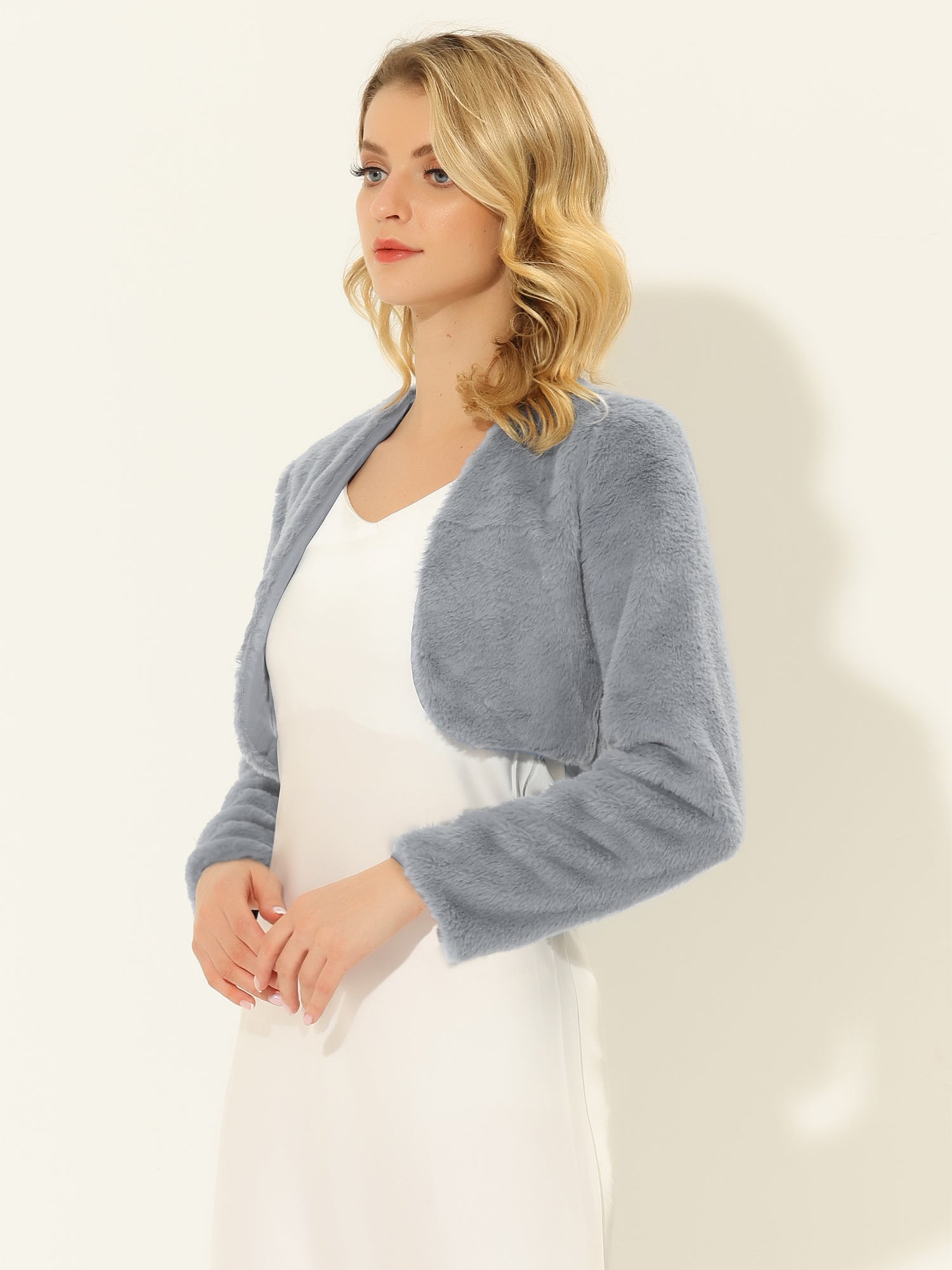Faux Fur Evening Open Front Bolero Cropped Jacket Shrug
