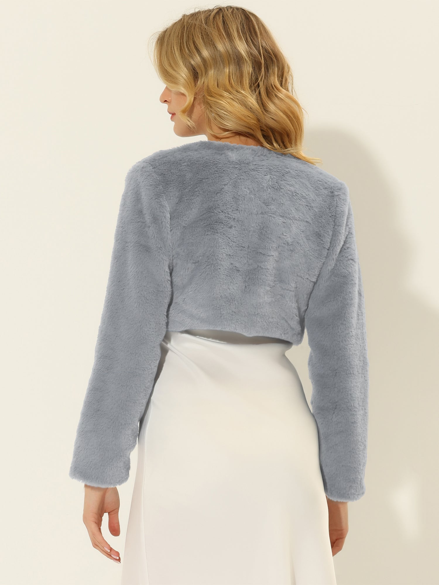 Faux Fur Evening Open Front Bolero Cropped Jacket Shrug