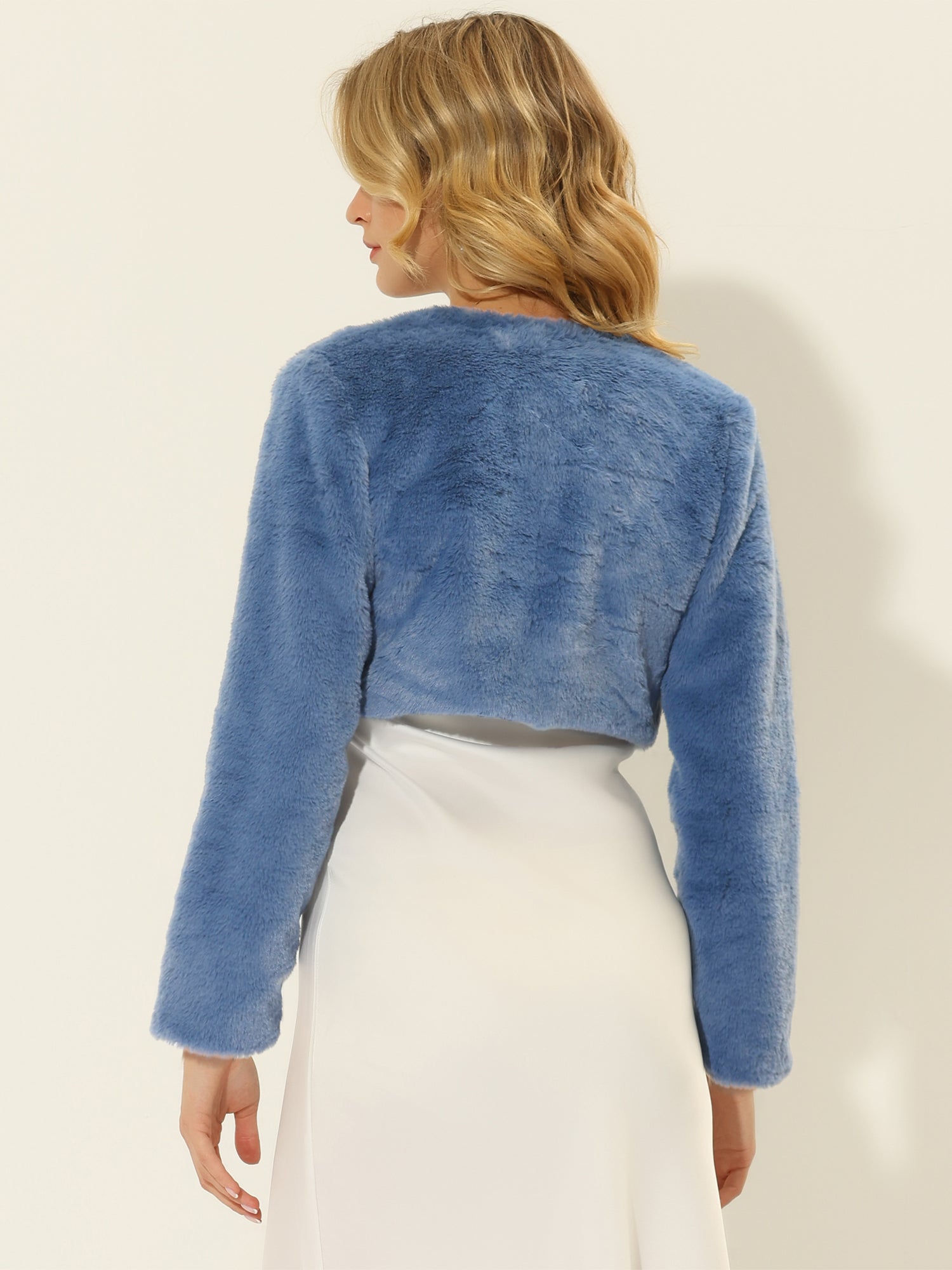Faux Fur Evening Open Front Bolero Cropped Jacket Shrug