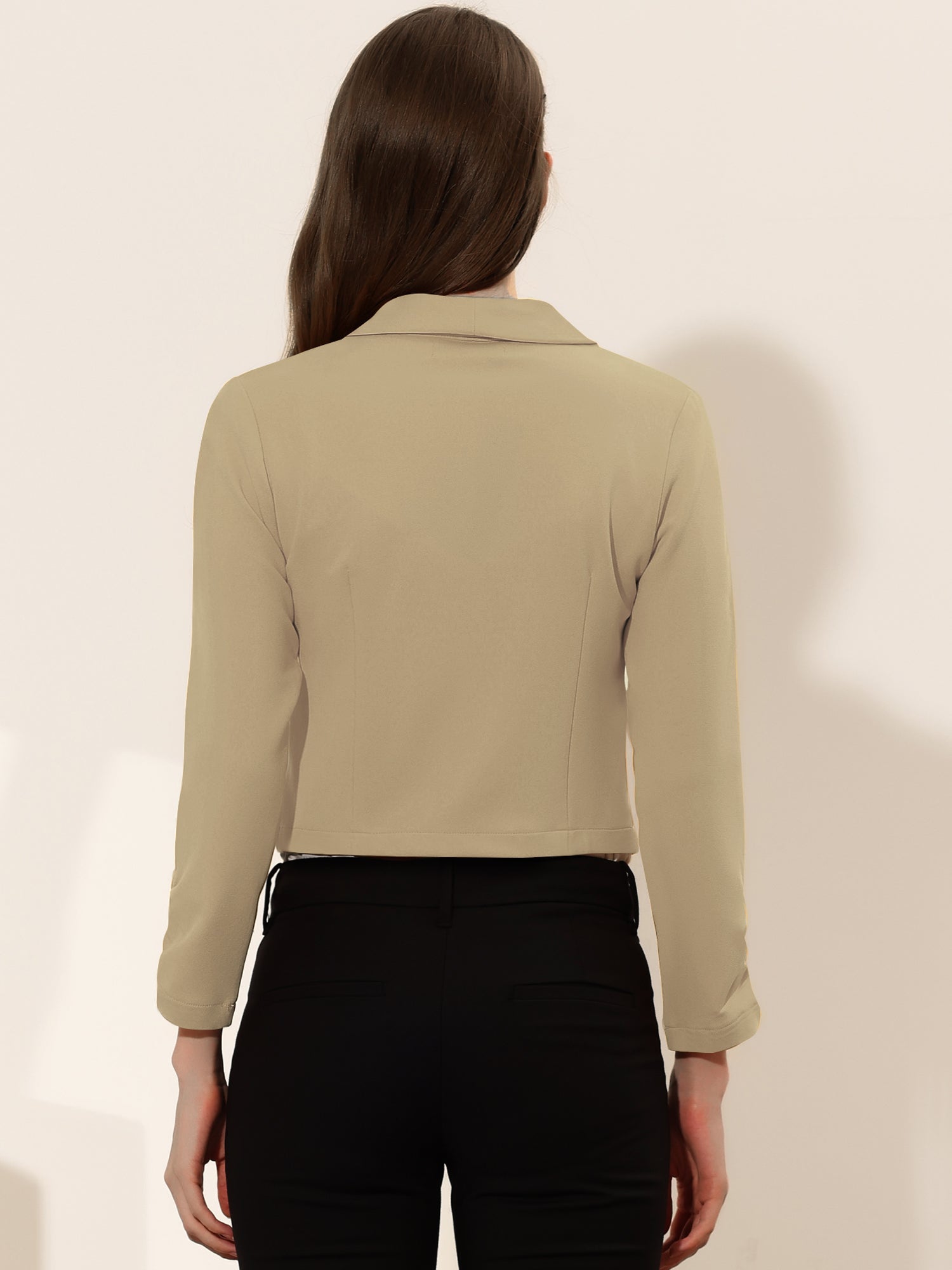 Notched Lapel Ruched Sleeve Business Cropped Jacket Blazer