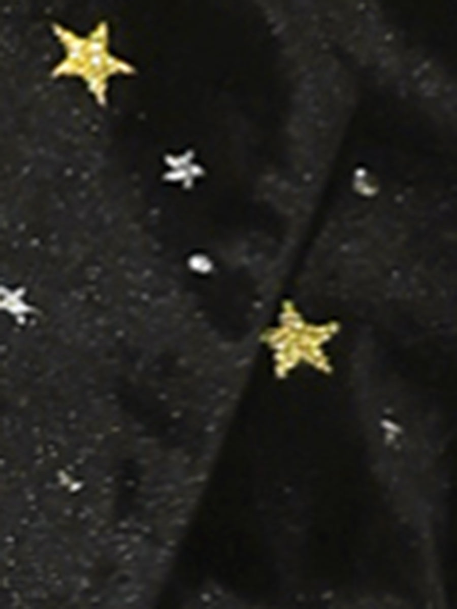 Metallic Star Single Button Velvet Lapel Crop Blazer
