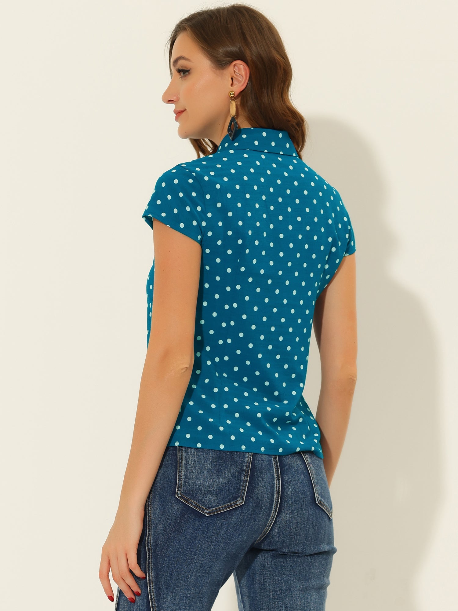Short Sleeve Tops Vintage Polka Dots Button Up Shirt