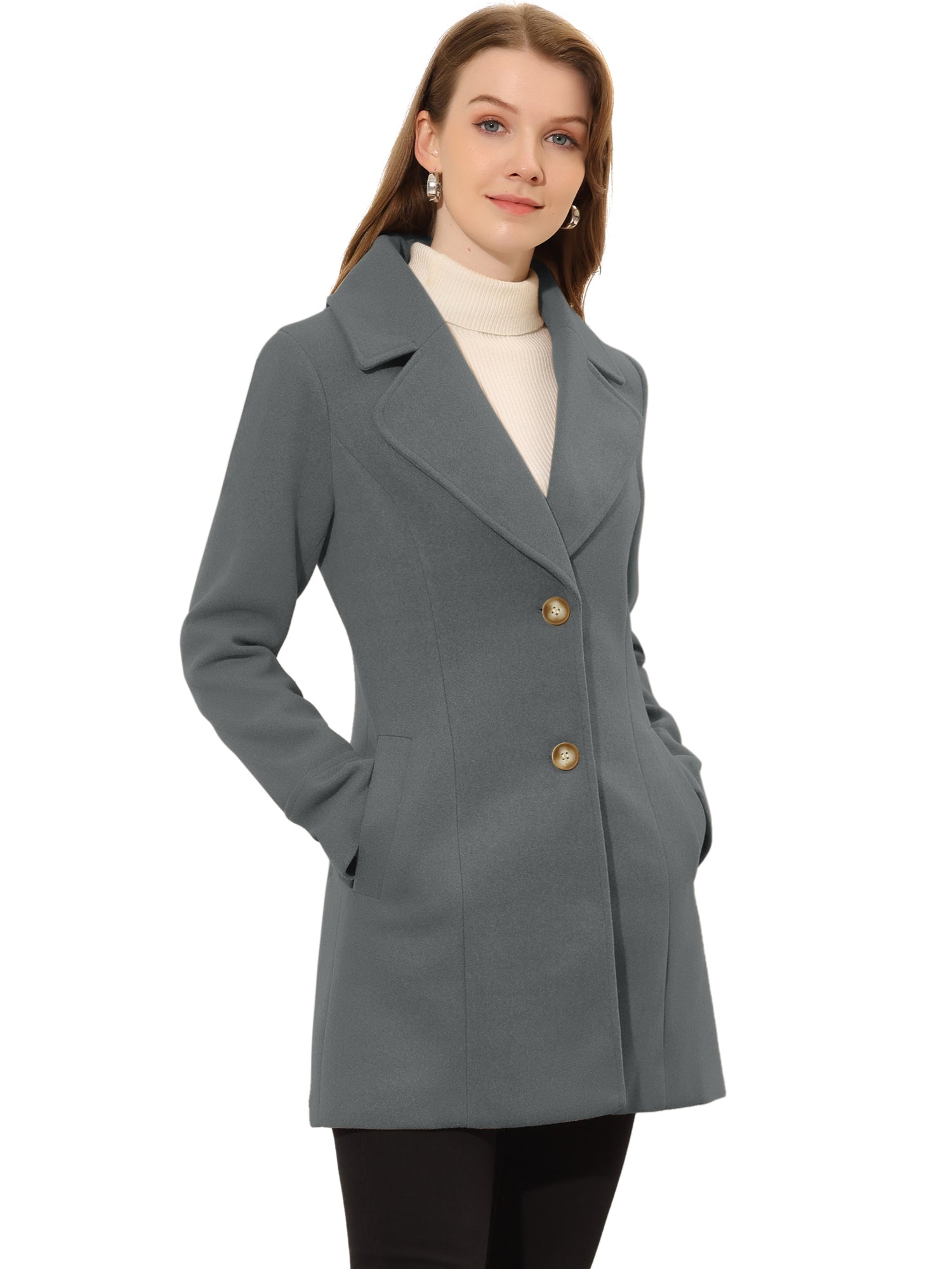 Elegant Notched Shawl Collar Single Breasted Winter Long Coat