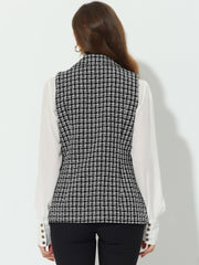 Tweed Open Front Plaid Sleeveless Cardigan Blazer Jacket Vest