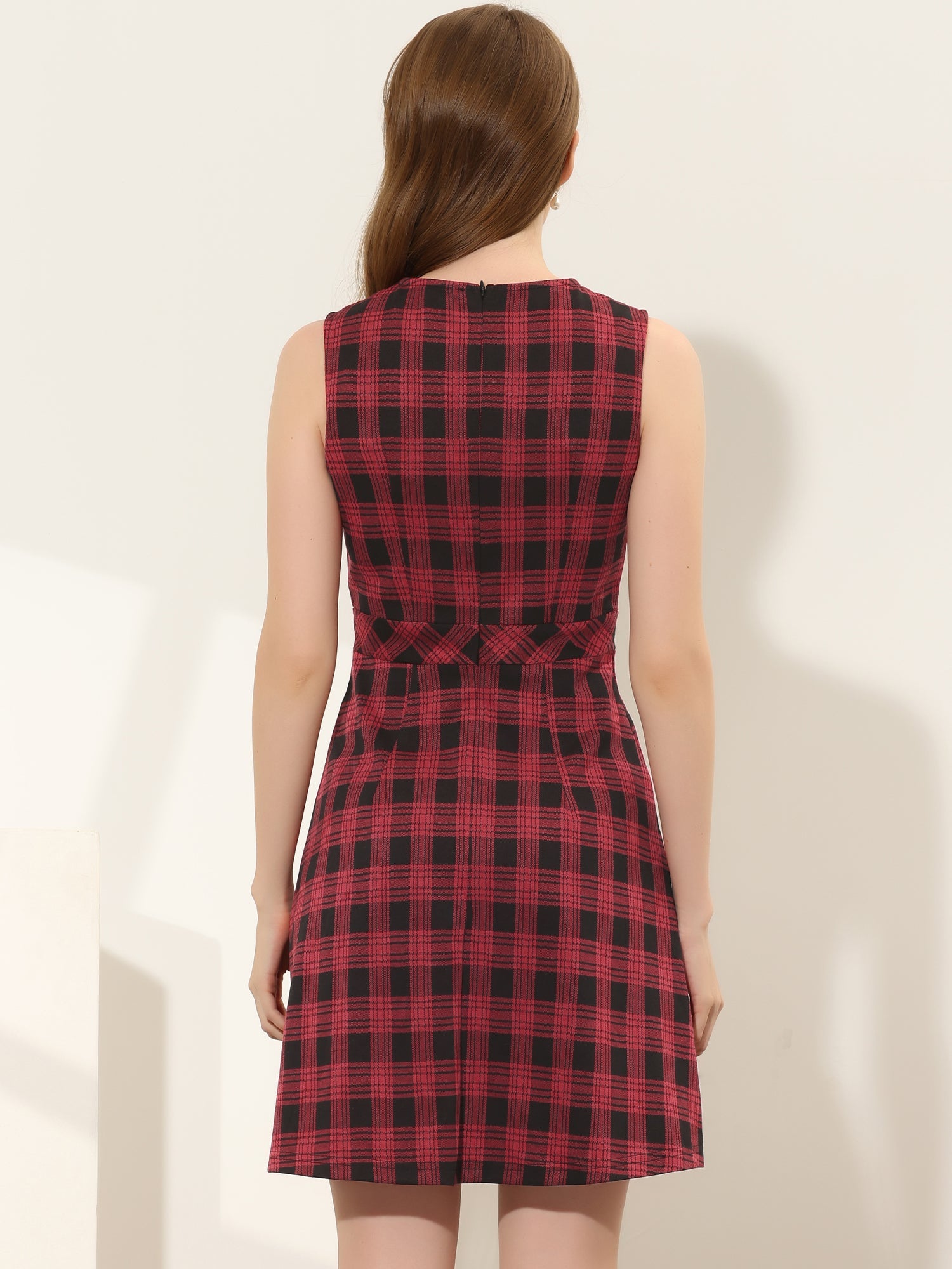 Plaid Sleeveless Fit and Flare Houndstooth Work Dress