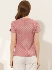 Polka Dots Print V Neck Short Sleeve Elegant Work Office Tops