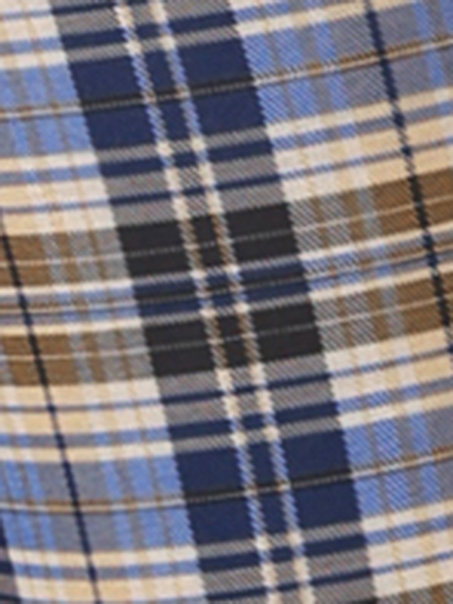 Plaid Cropped Trousers Button Casual Tartan Check Work Pants