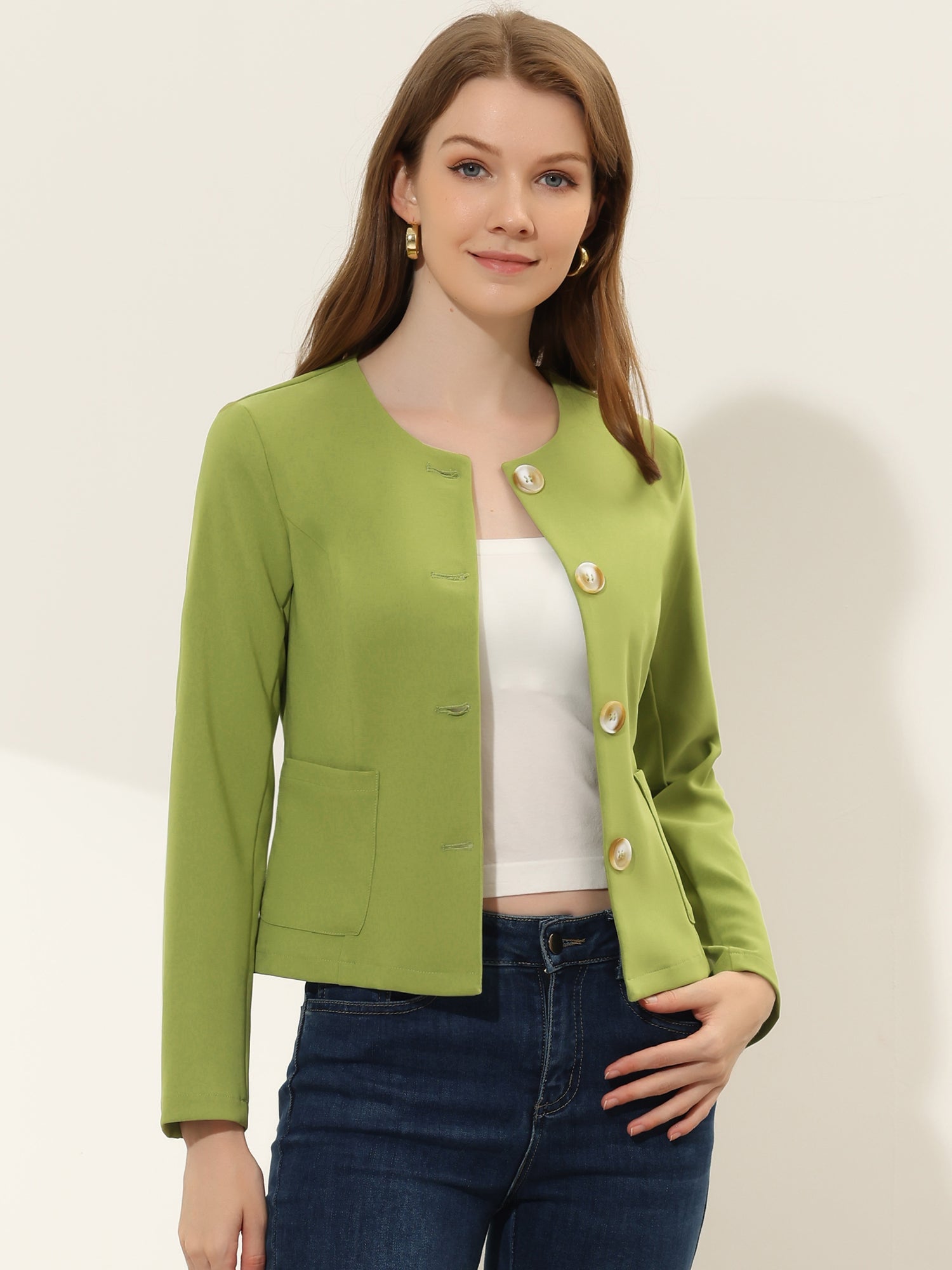 Fall Casual Jacket Elegant Button Front Work Office Blazer