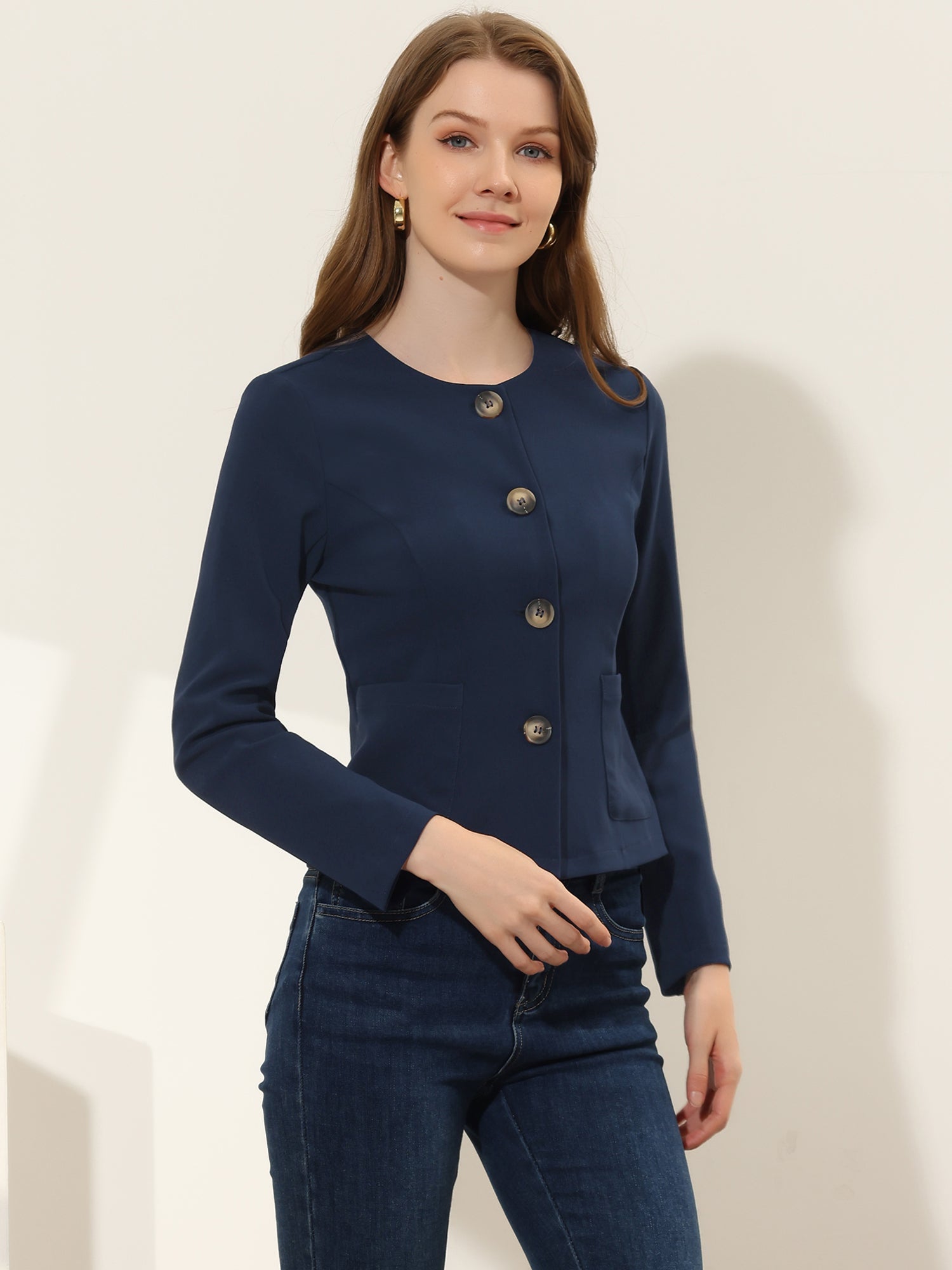 Fall Casual Jacket Elegant Button Front Work Office Blazer