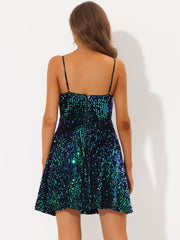 Adjustable Spaghetti Strap Party Glitter Sparkle Sequin Dress