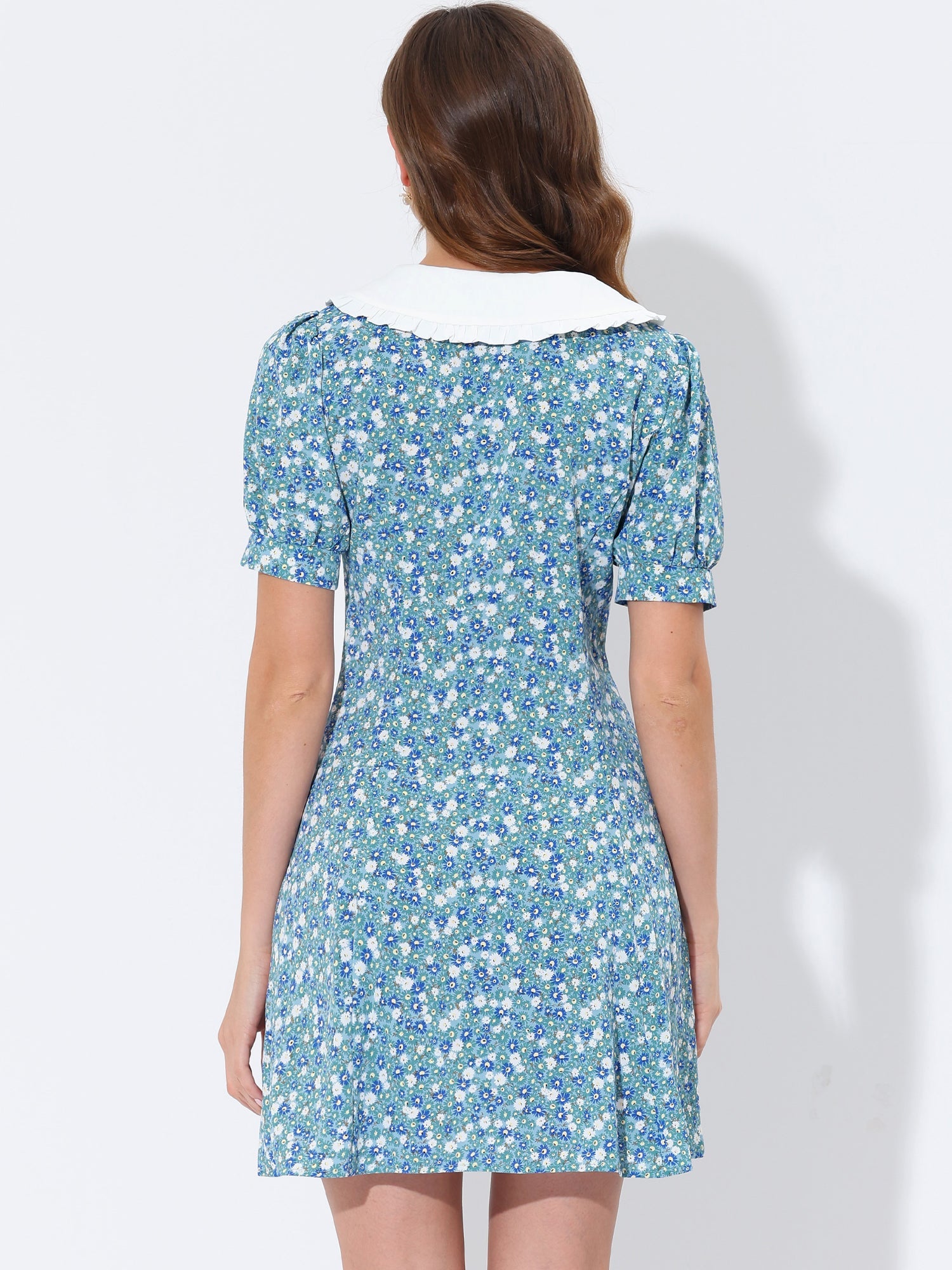 Peter Pan Collar Flowy Short Sleeve Ruffle Summer Floral Shirt Dress