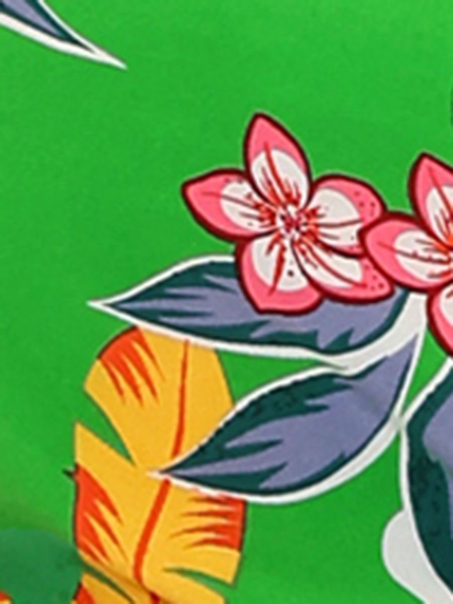 Hawaiian Tropical Leaves Floral Short Sleeve Button Down Shirt