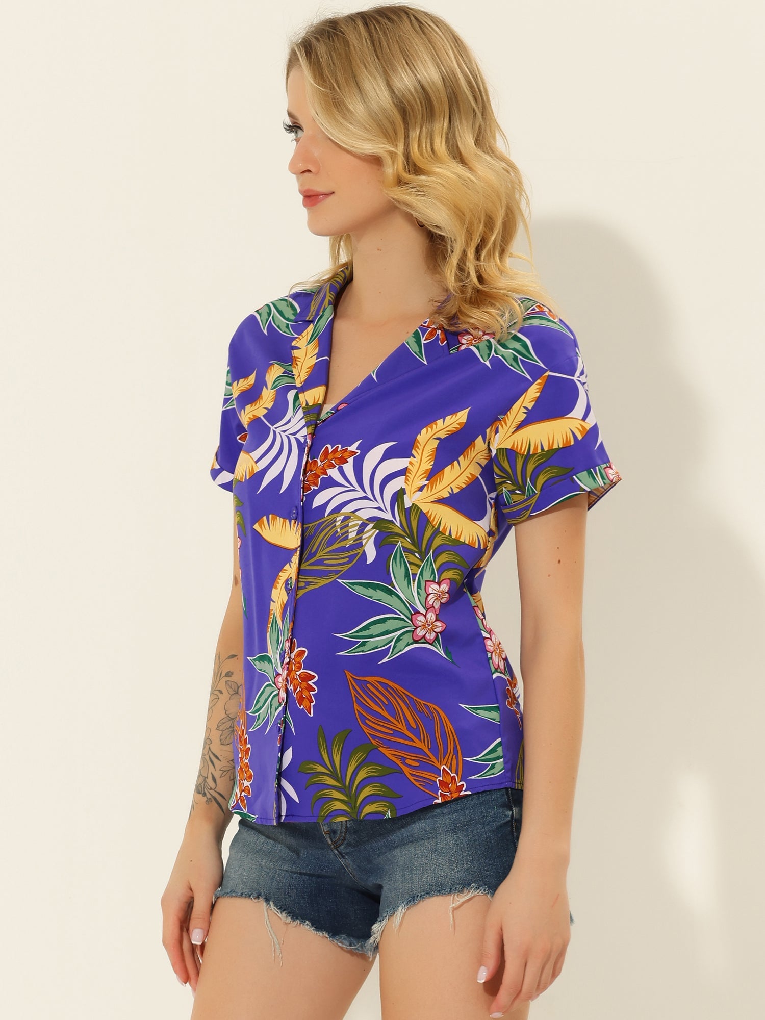 Hawaiian Floral Leaves Tropical Button Down Shirt
