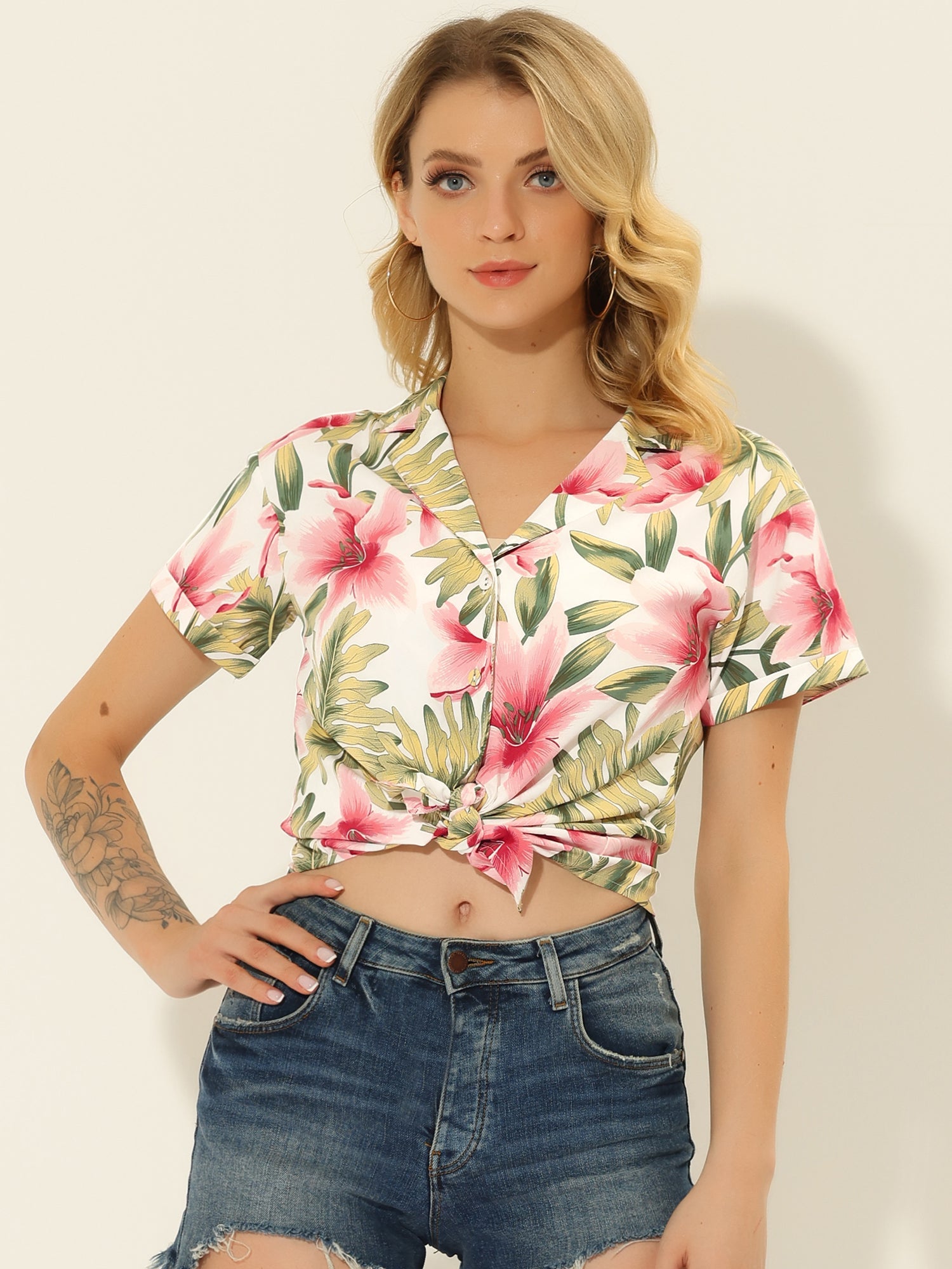 Hawaiian Floral Leaves Tropical Button Down Shirt