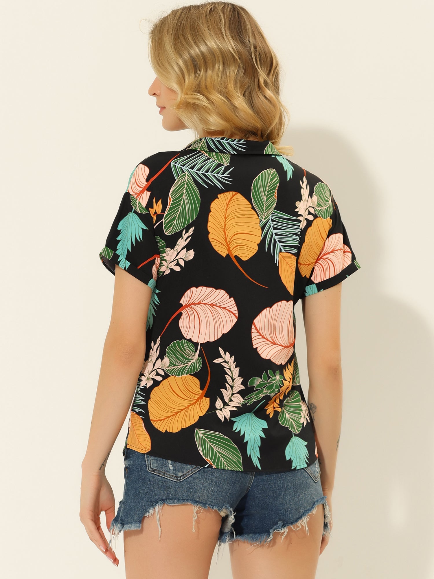 Hawaiian Floral Leaves Tropical Button Down Shirt