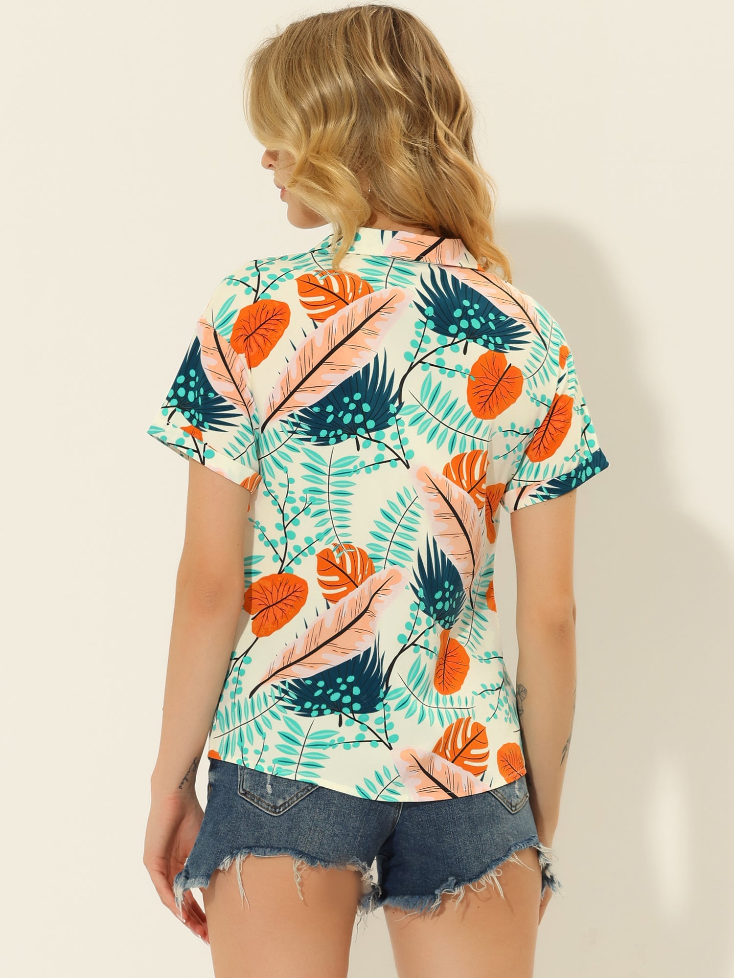 Hawaiian Floral Leaves Tropical Button Down Shirt