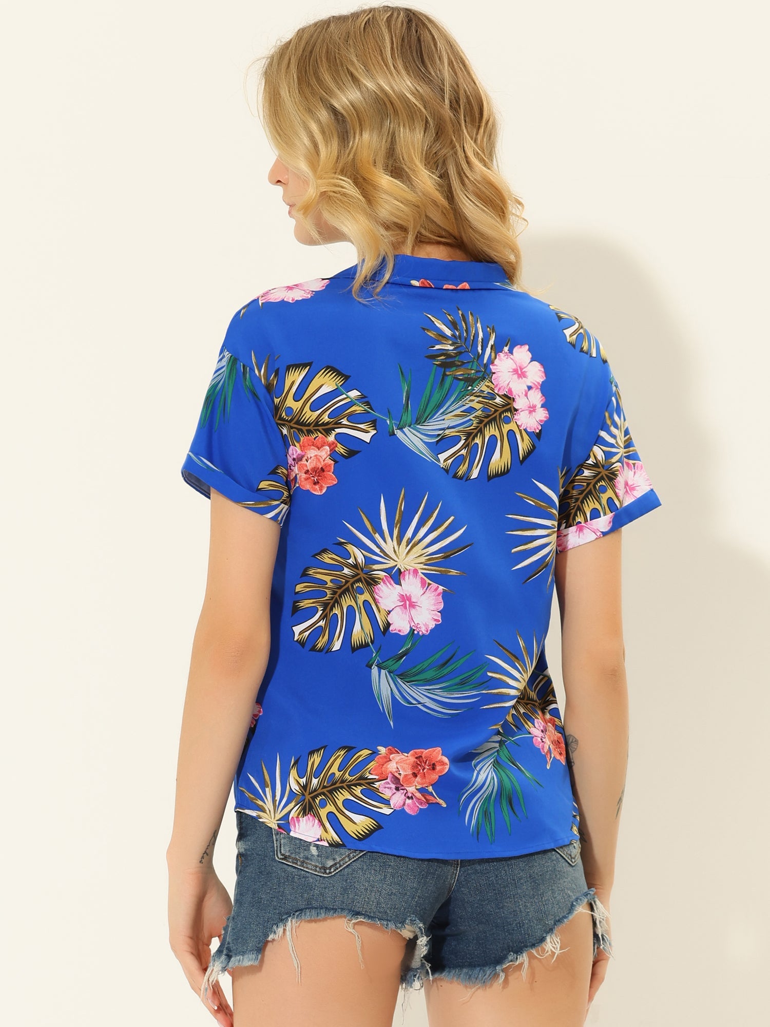 Hawaiian Floral Leaves Tropical Button Down Shirt