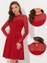 Party Heart Mesh Sheer Sleeve Crew Neck Skater Short Dress