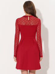 Party Heart Mesh Sheer Sleeve Crew Neck Skater Short Dress