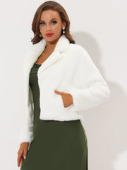 Allegra K Cropped Notch Lapel Faux Fur Fluffy Jacket