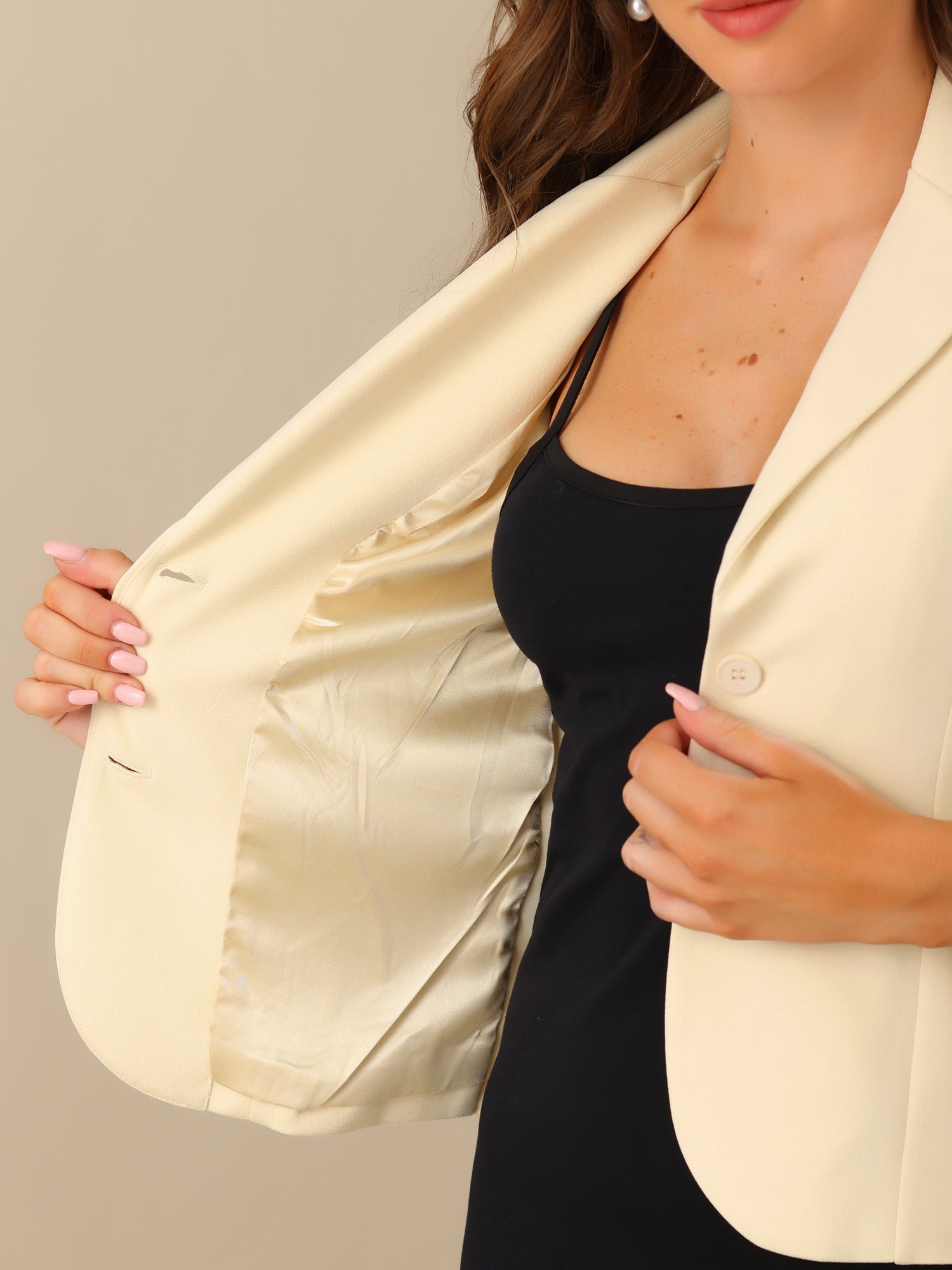 Notched Lapel Collar Stretch Work Office Workwear Jacket Blazer