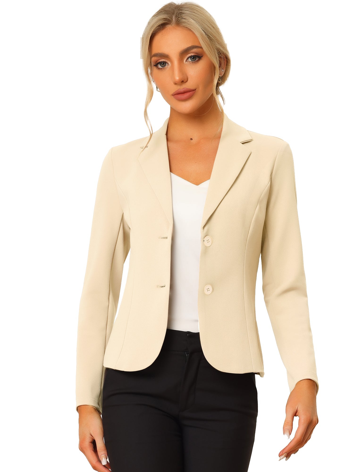Notched Lapel Collar Stretch Work Office Workwear Jacket Blazer