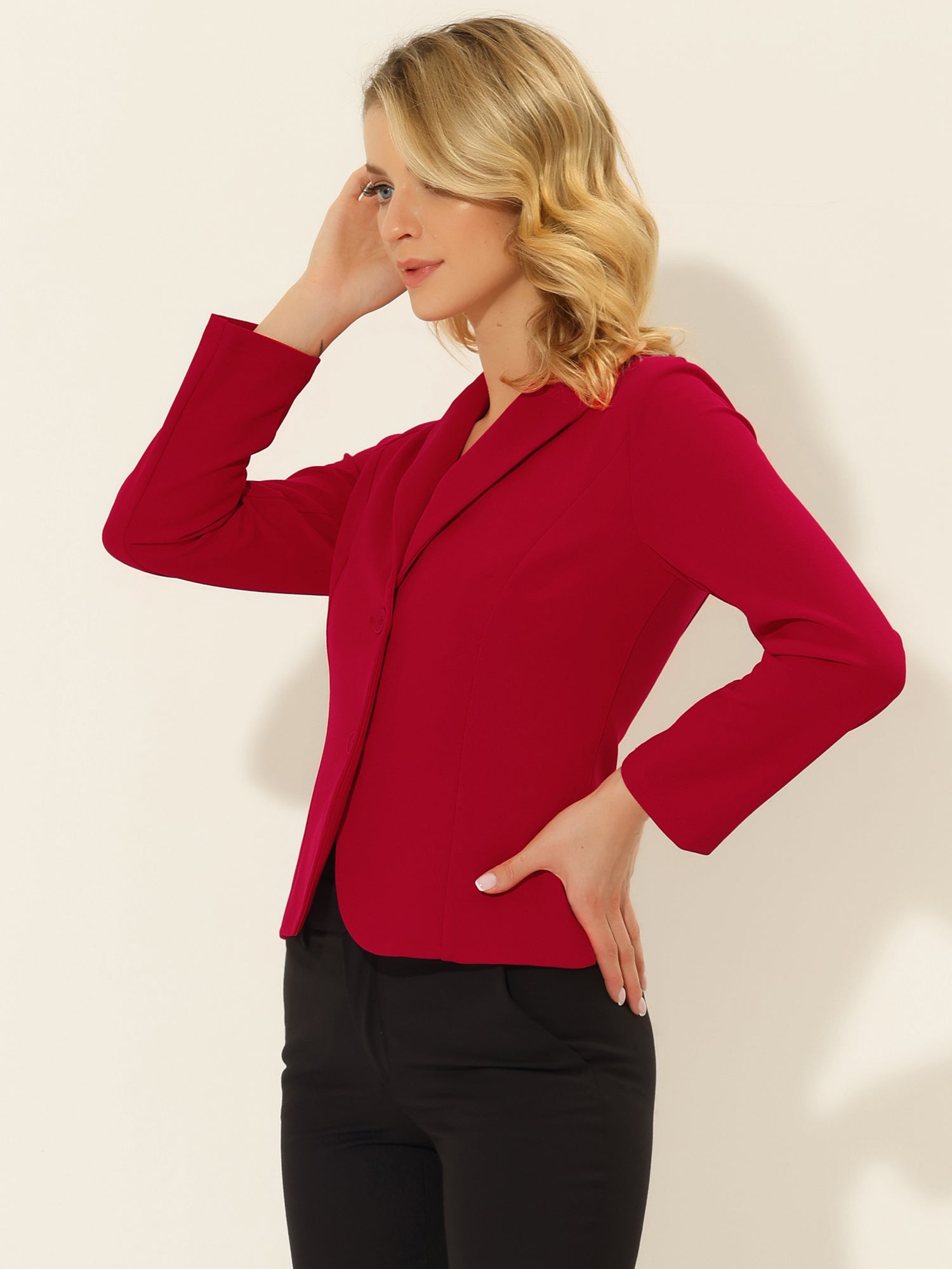 Solid Work Office Lapel Collar Stretch Jacket Suit Blazer