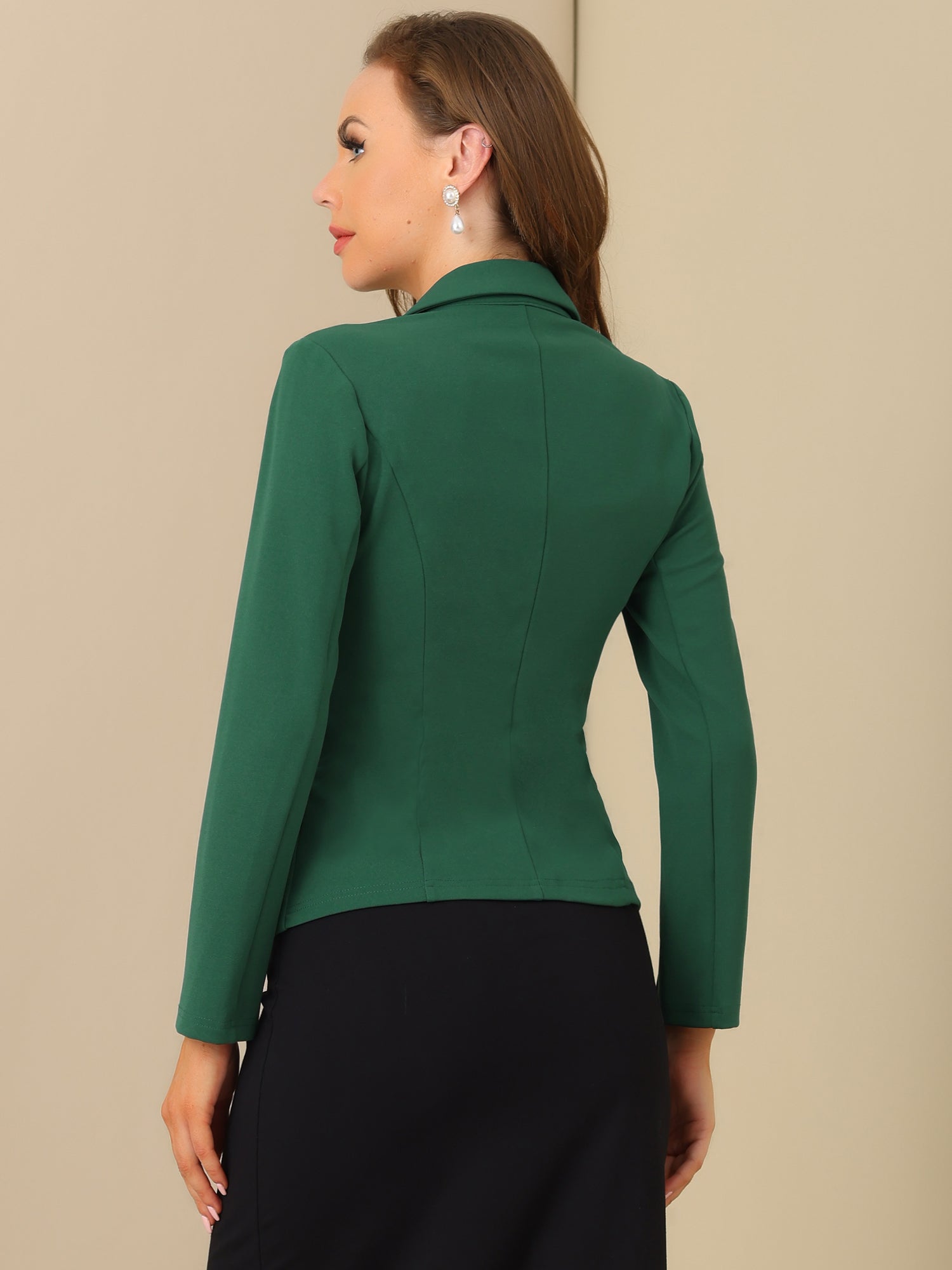 Notched Lapel Collar Stretch Work Office Workwear Jacket Blazer