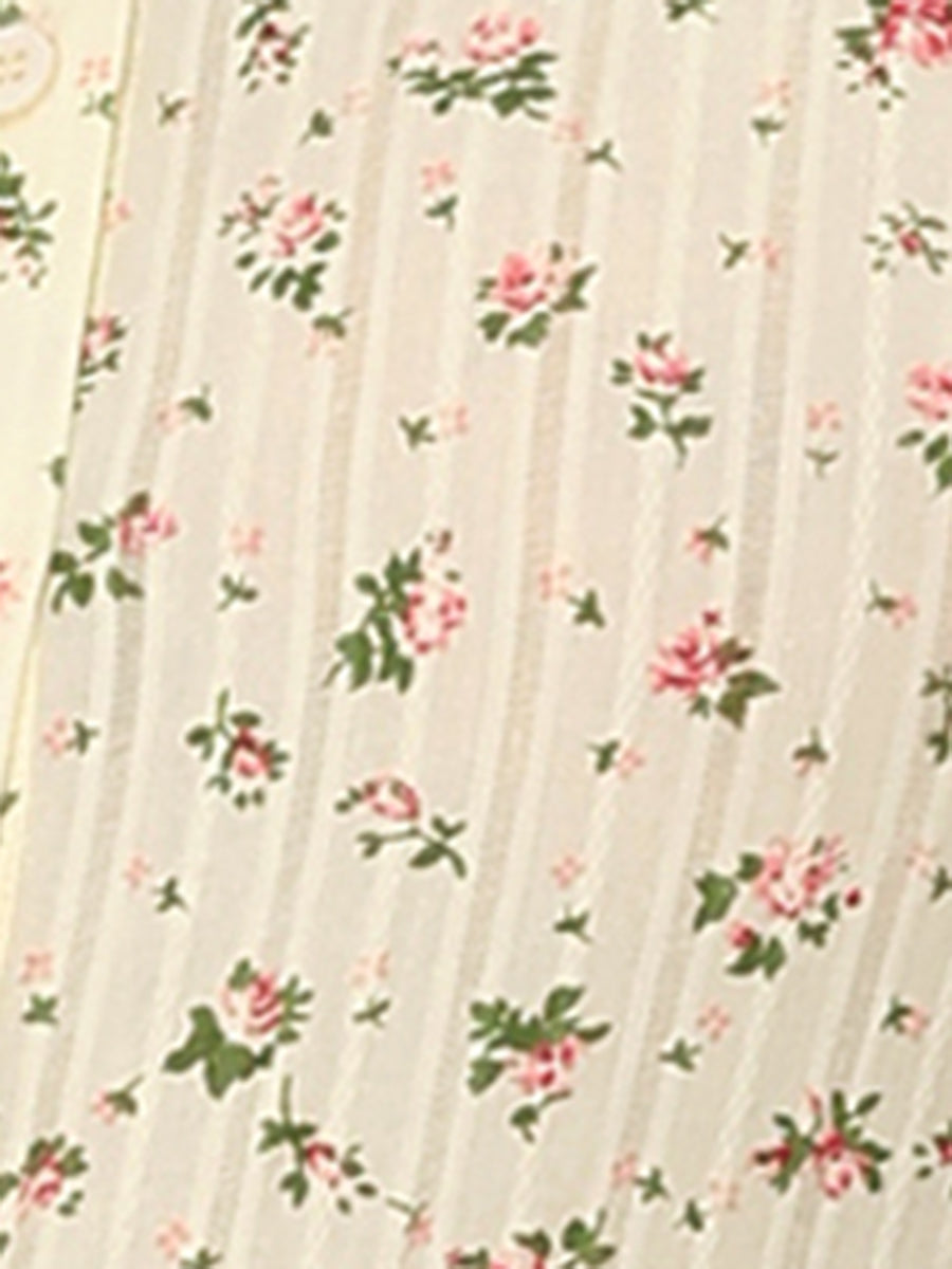 Floral Printed Peter Pan Collar Cotton Short Sleeve Shirt