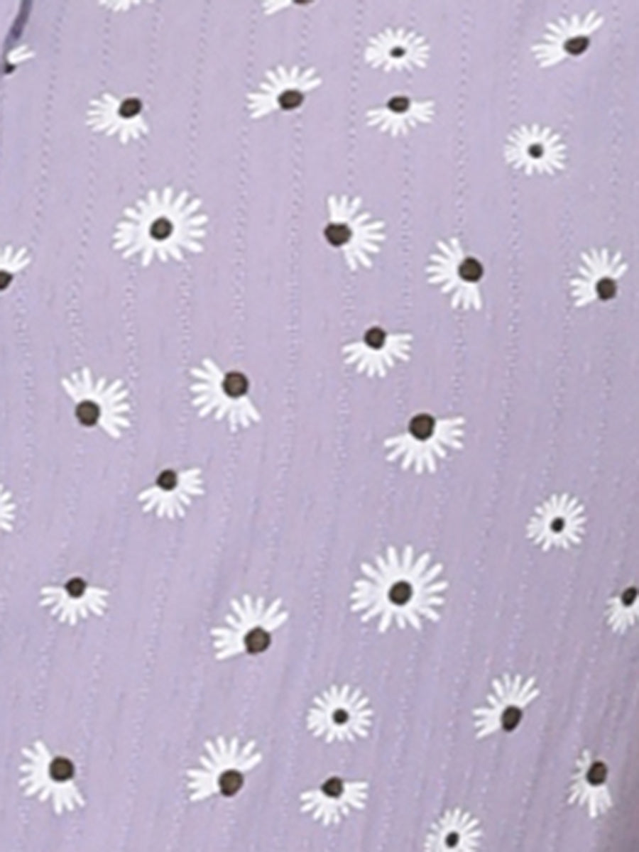 Floral Printed Peter Pan Collar Cotton Short Sleeve Shirt