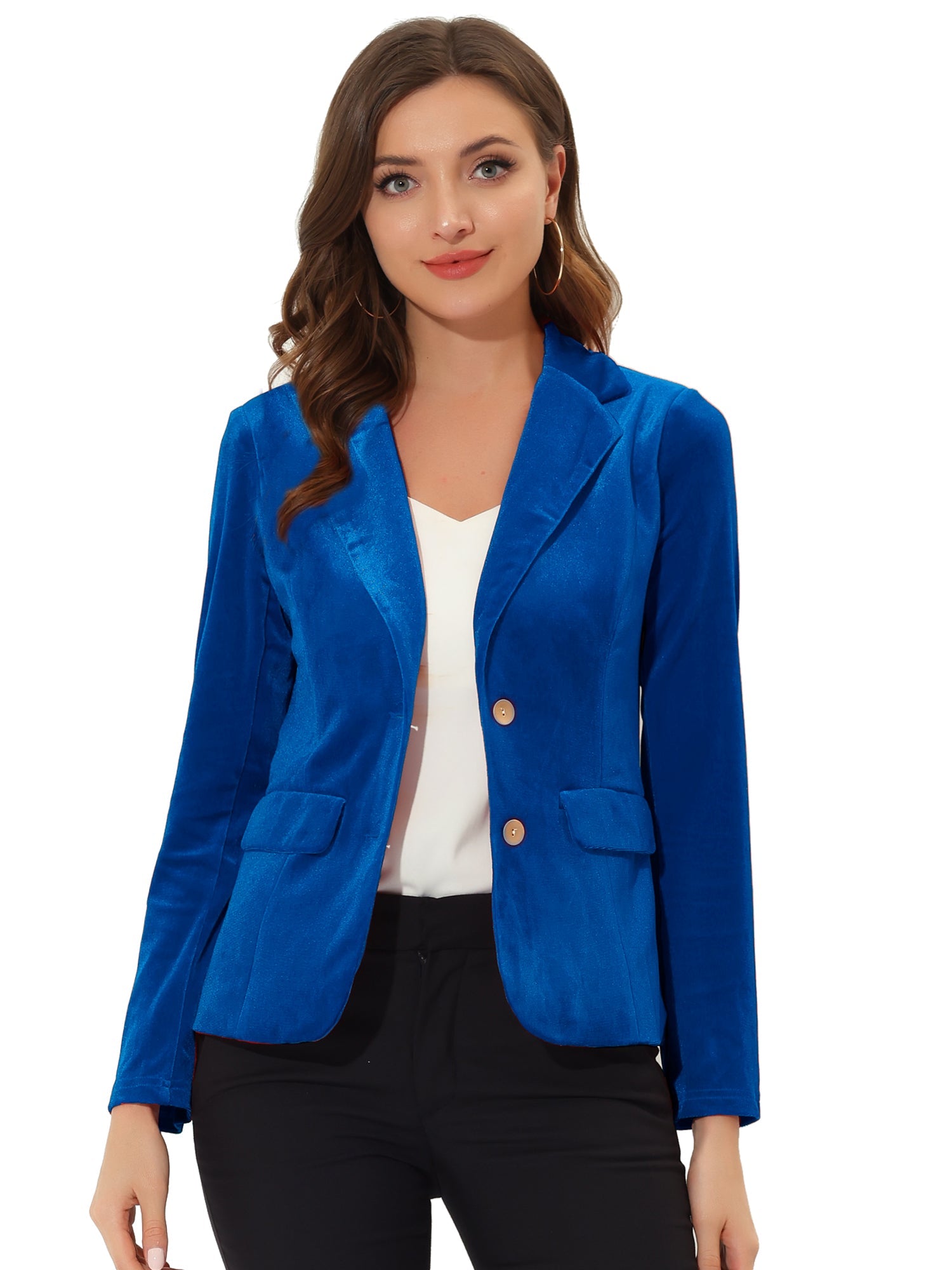 Notched Lapel Vintage Office Button Front Velvet Blazer