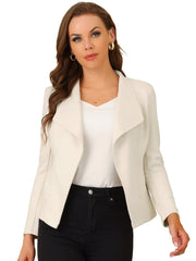 Faux Suede Jacket Open Front Lapel Draped Outwear Cardigan