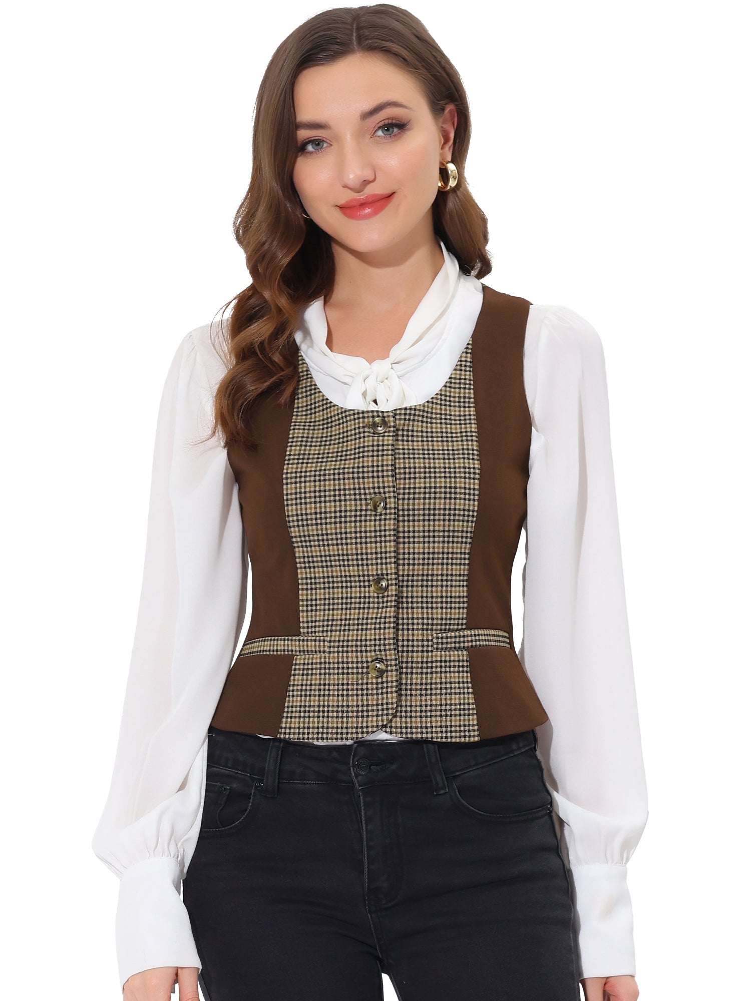 Vintage Waistcoat Vest Plaid Button Down Work Dressy Vests