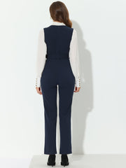 High Waisted Belted Sleeveless Long Suspender Overall Jumpsuit