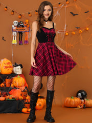 Plaid Lace-Up Gothic Sleeveless Tartan Mini Club Party Dress