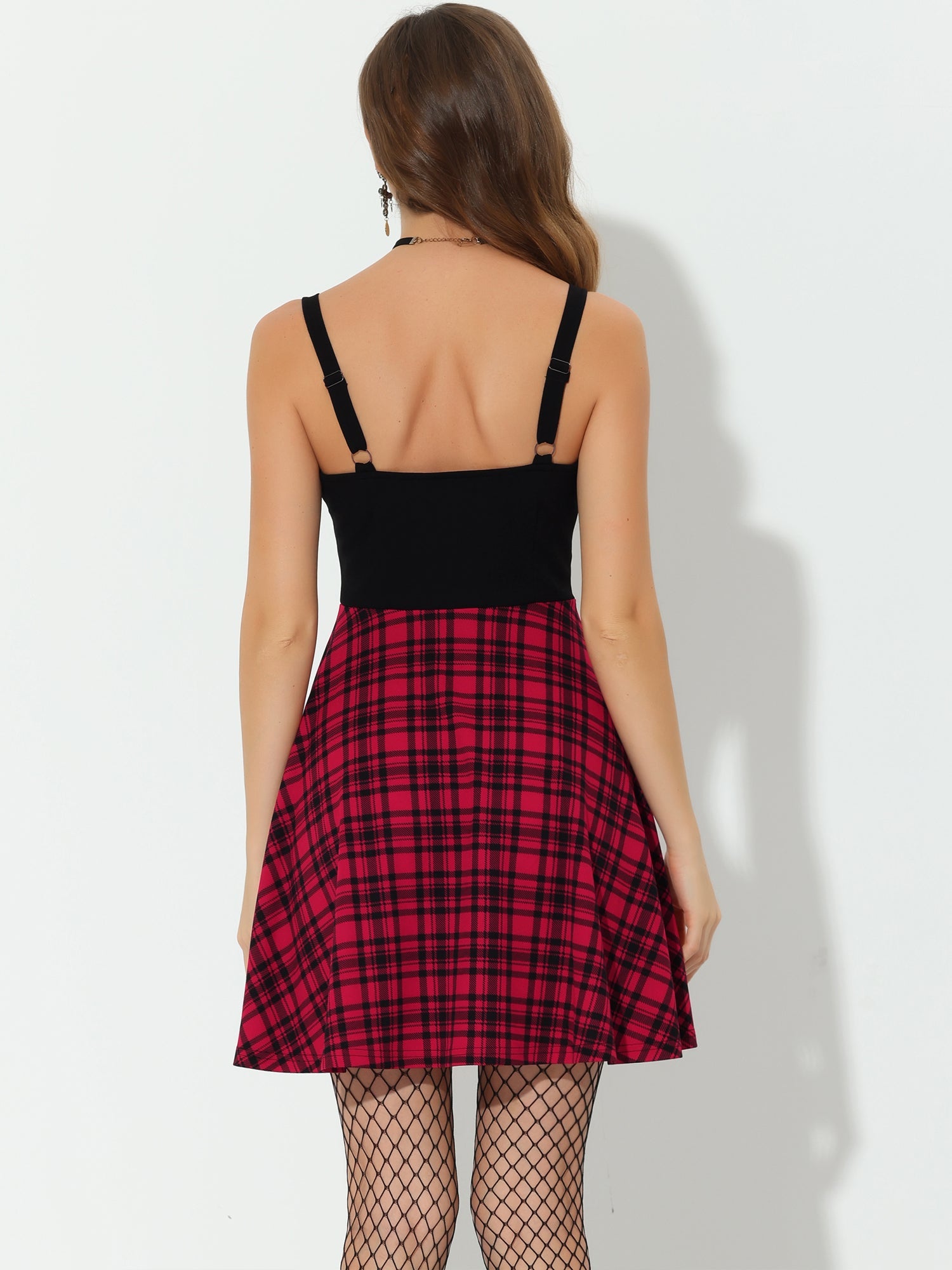 Plaid Lace-Up Gothic Sleeveless Tartan Mini Club Party Dress