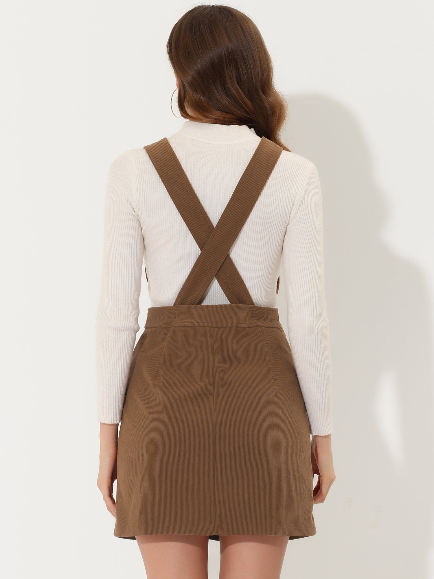 Corduroy Overall V Neck Strap Mini Pinafore Dress