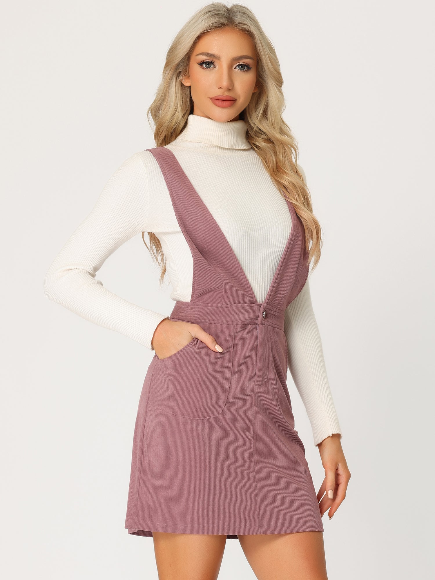 Corduroy Overall V Neck Strap Mini Pinafore Dress