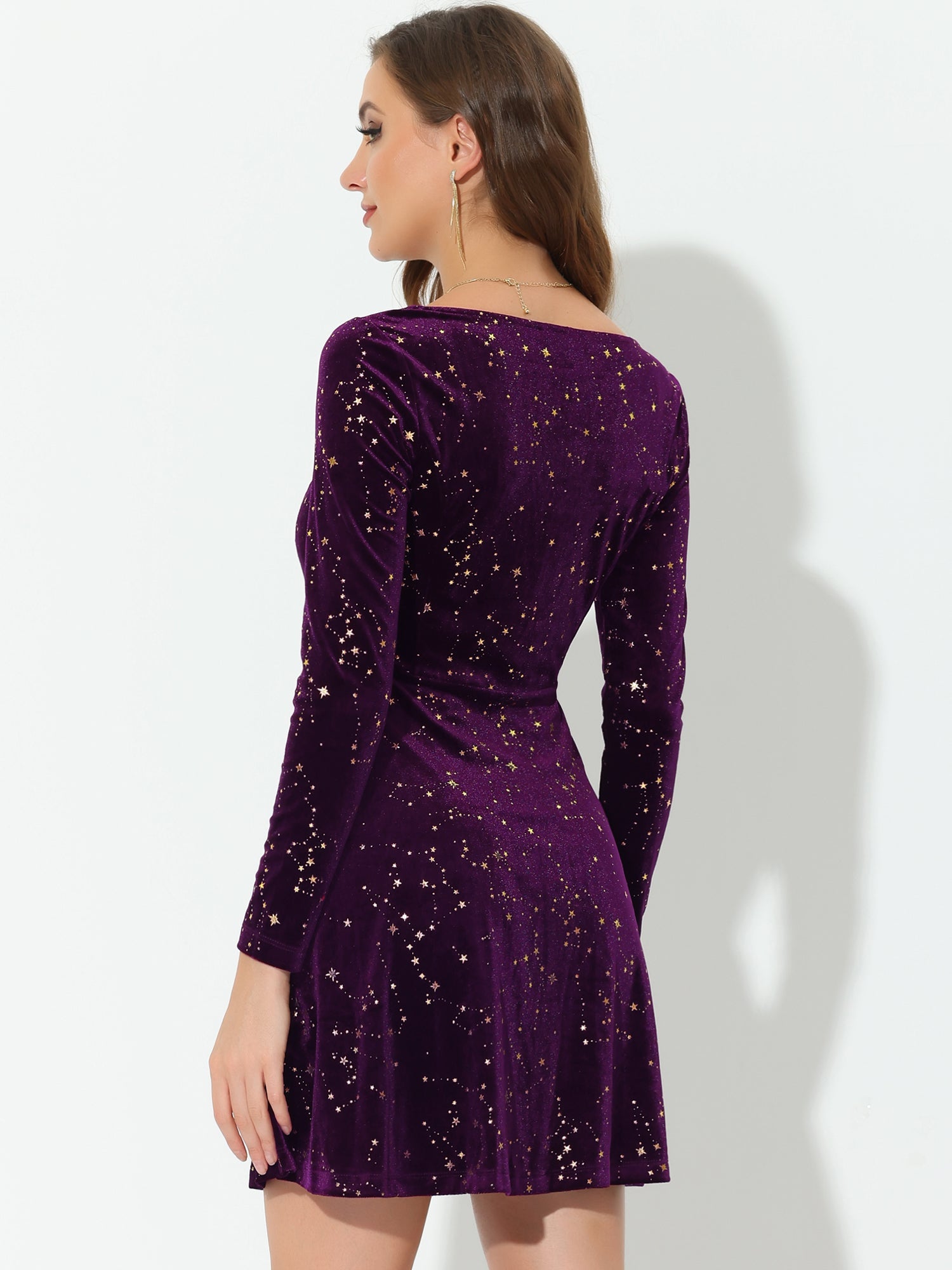 Christmas Stars Square Neck Vintage Velvet Mini Dress