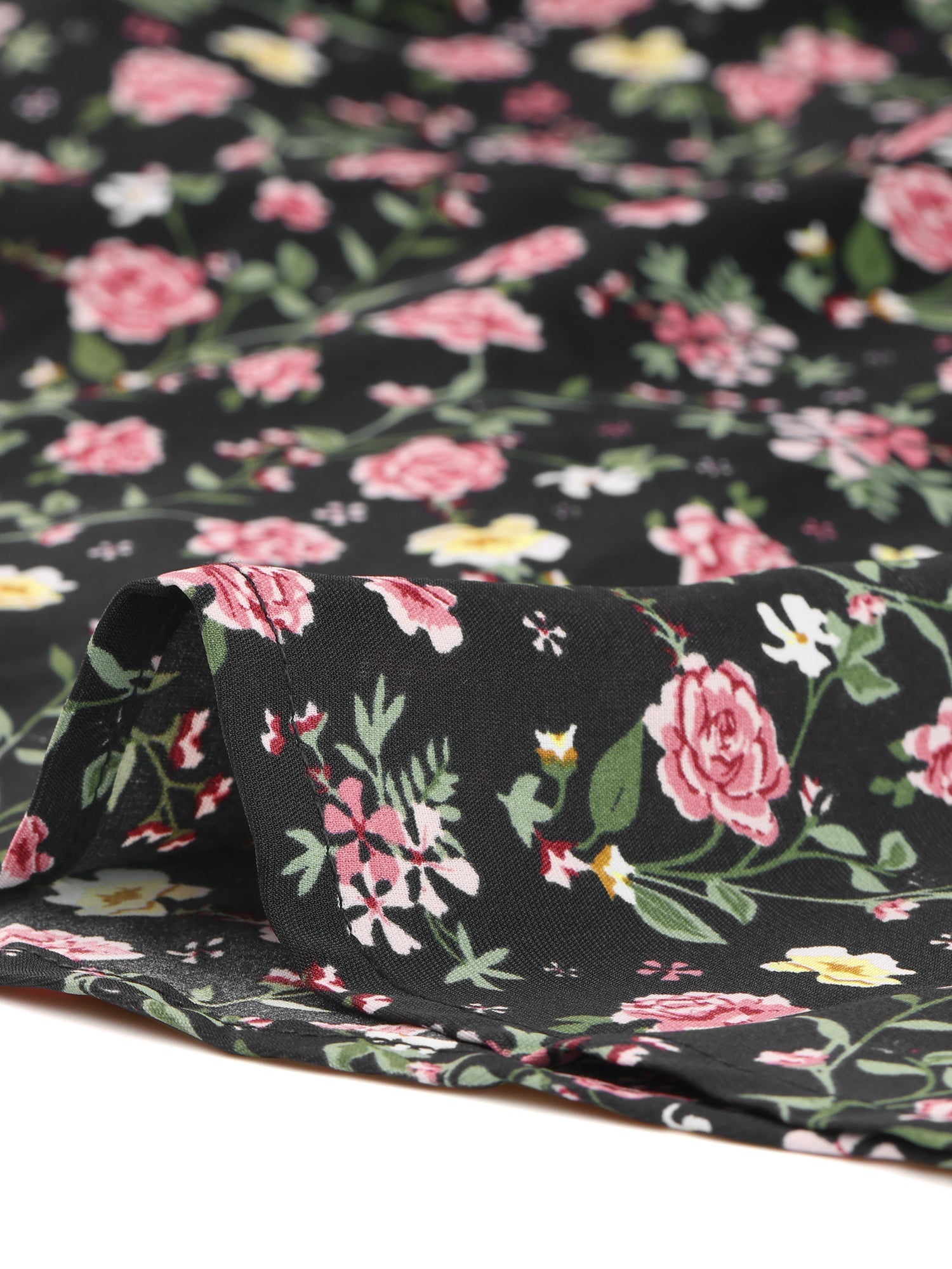 Button Down Floral Long Sleeve Point Collar Blouse