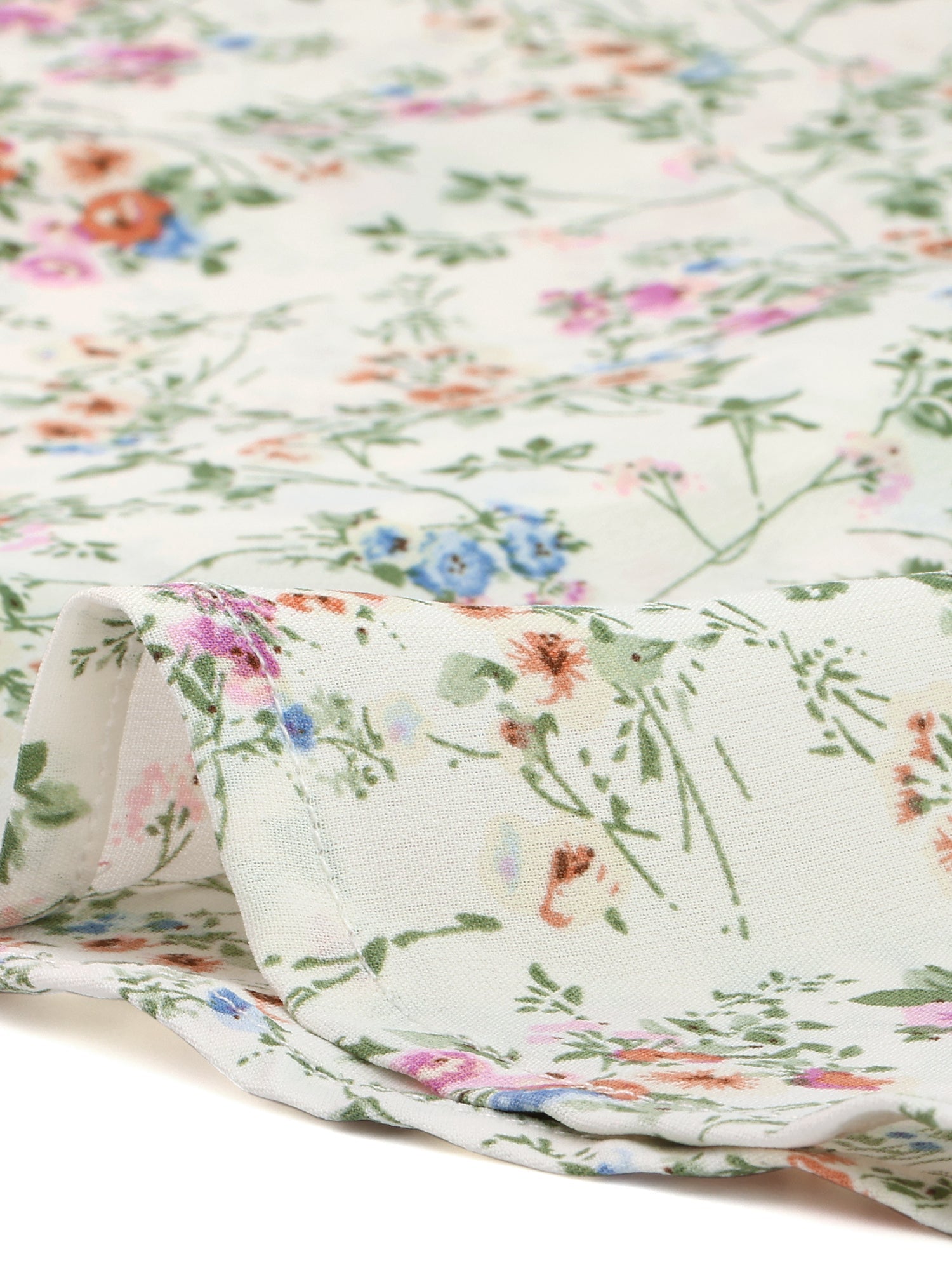 Button Down Floral Long Sleeve Point Collar Blouse