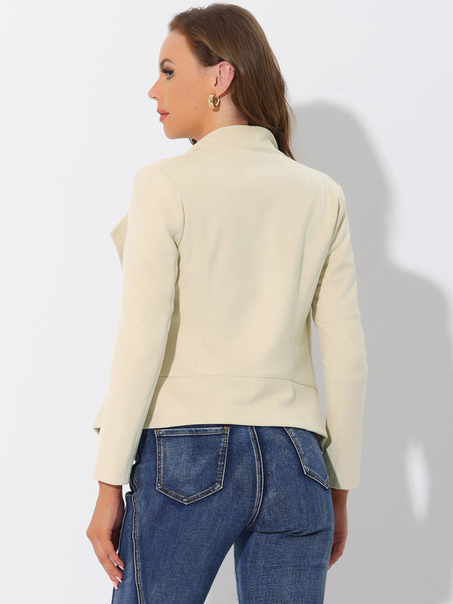 Faux Suede Jacket Open Front Lapel Draped Outwear Cardigan