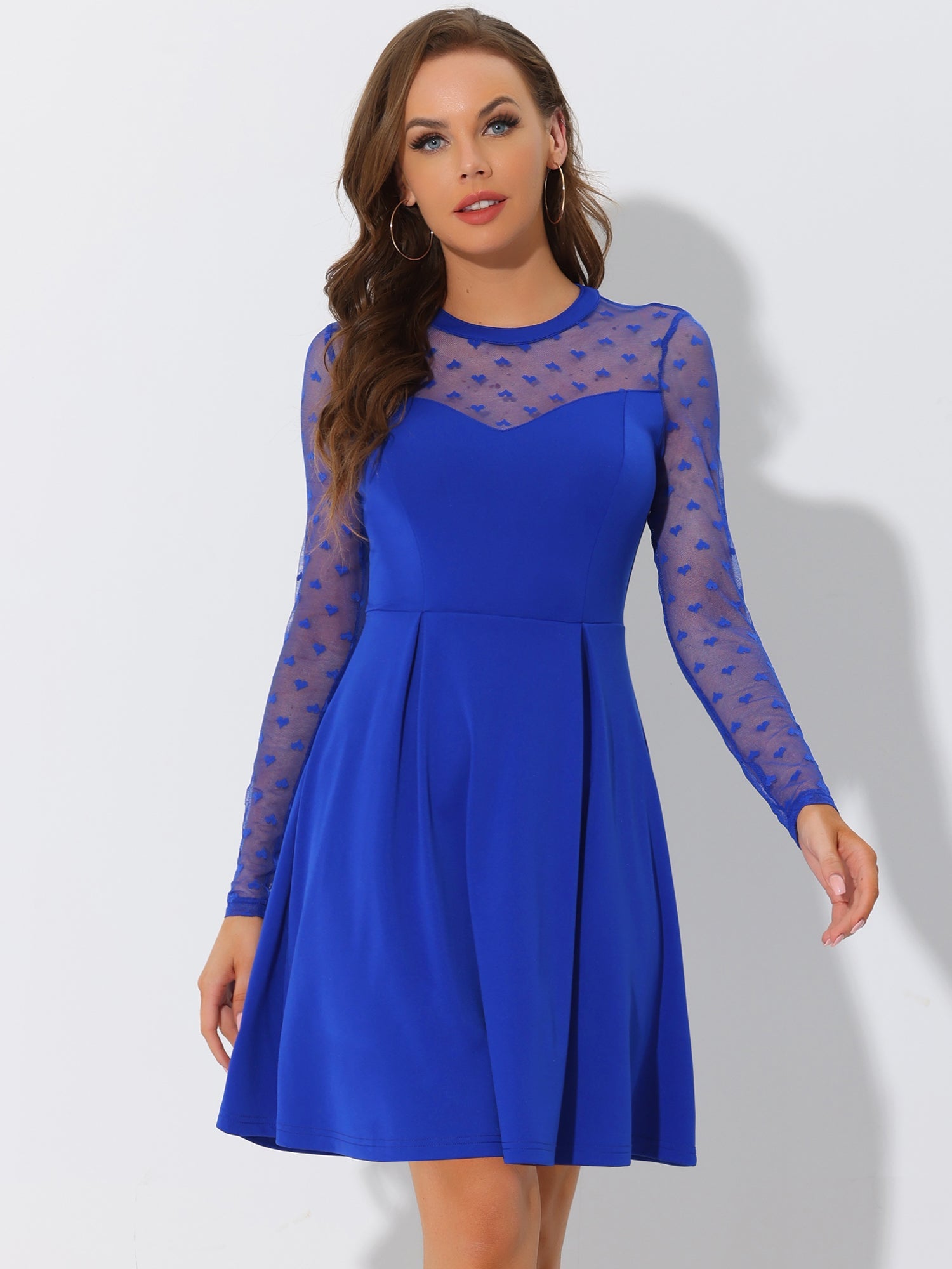 Heart Mesh Sheer Long Sleeve Gothic Cocktail Skater Mini Dress