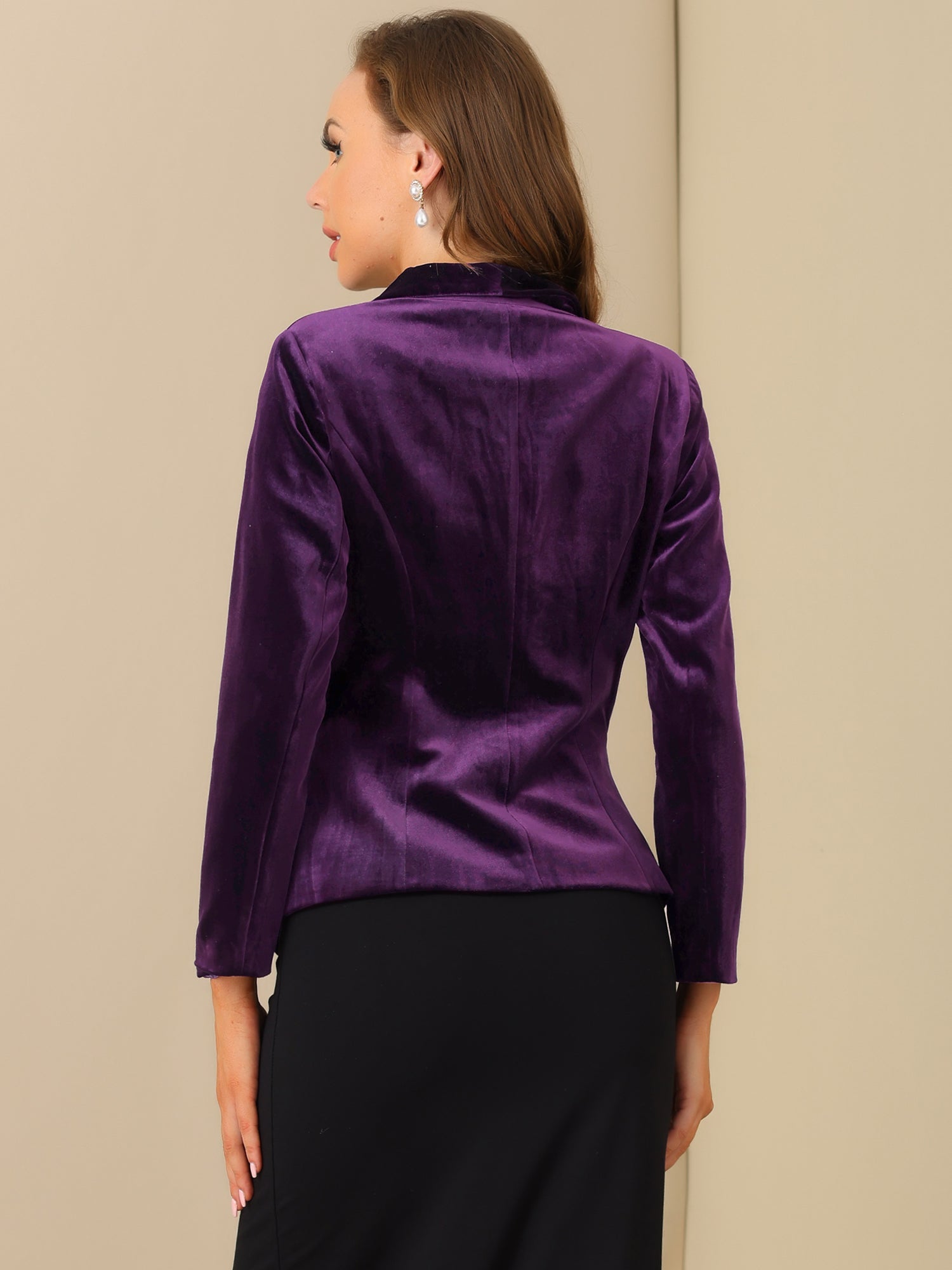 Solid Shawl Collar Single Button Velvet Blazer