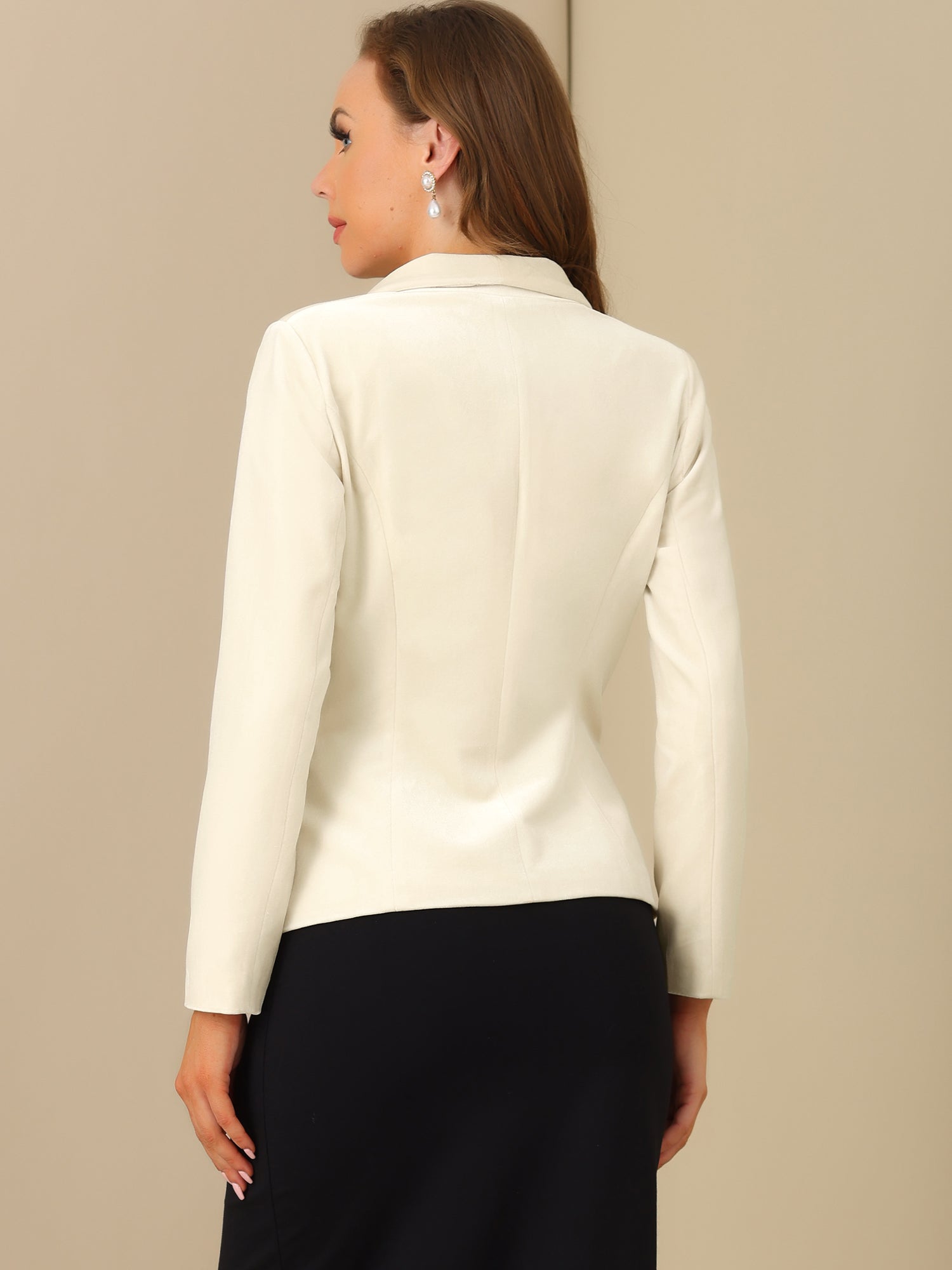 Shawl Collar Single Button Velvet Solid Office Work Jacket Blazer